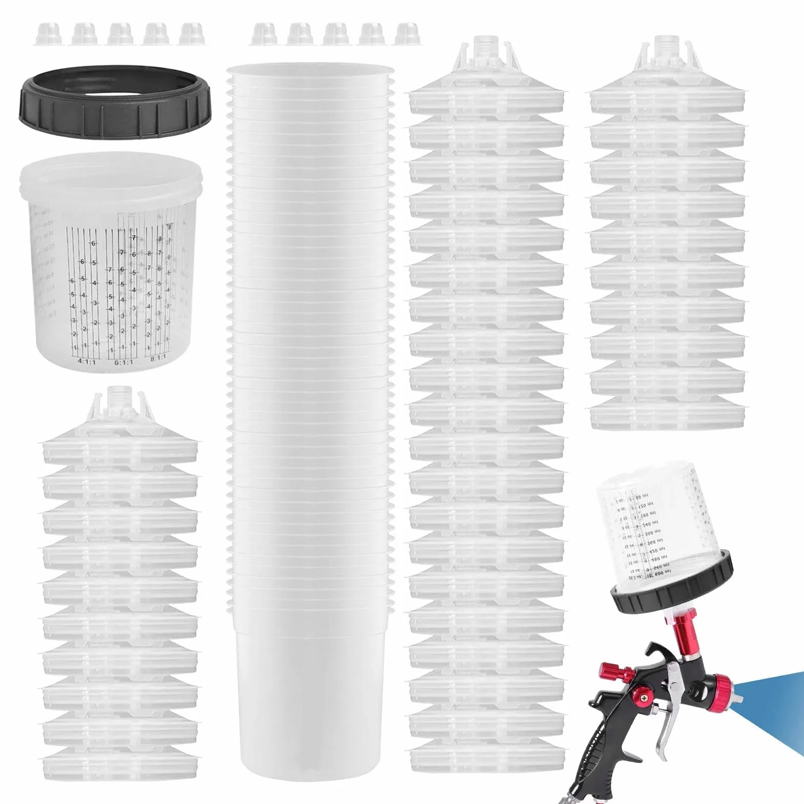 Vasos mezcladores de pintura, tazas medidoras de pintura, mezclador de pintura, vasos graduados transparentes, opciones de varios tamaños, diseño duradero a prueba de fugas, medidas precisas para