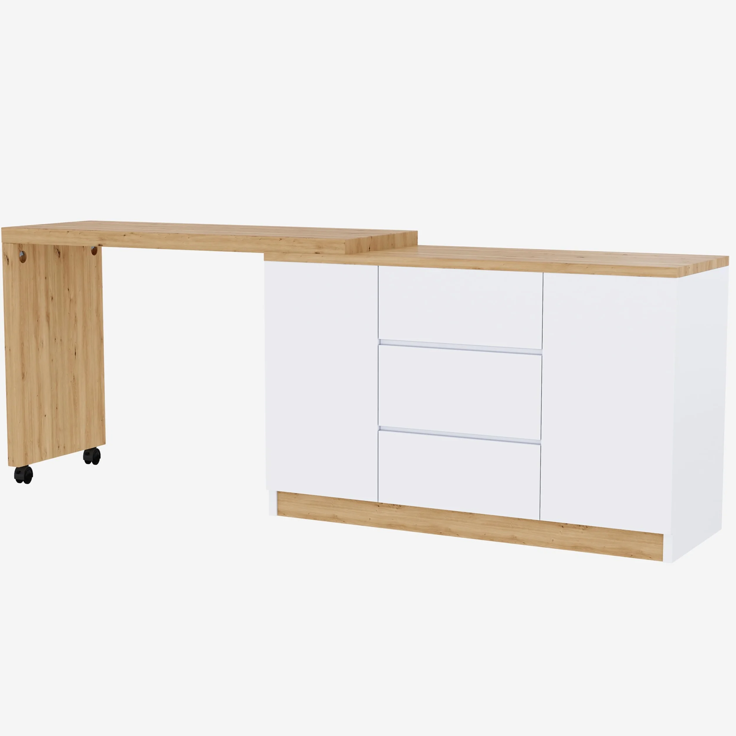 Lexiou Escritorio con ruedas con bloqueo, diseño multifuncional, 4 cm más grueso, mesa giratoria con bloqueo fijo, escritorio plegable, escritorio de esquina, aparador (roble + blanco)