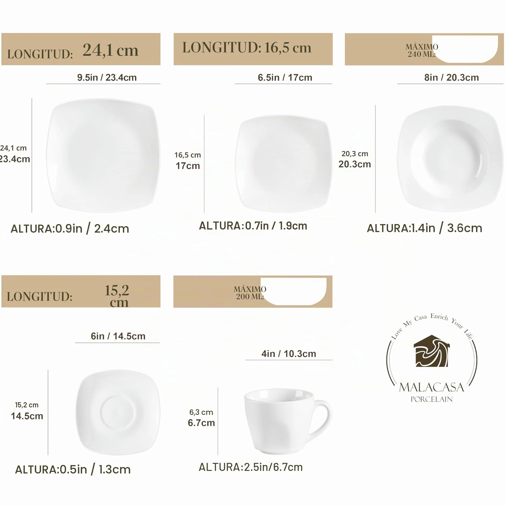 MALACASA JULIA Vajillas Completas 12 Personas, 60 Piezas Juego de Platos de Porcelana con 12 Platos Llanos, 12 Platos de Postre, 12 Platos Hondos, 12 Tazas de Café y 12 Platillo, Vajilla Blanca