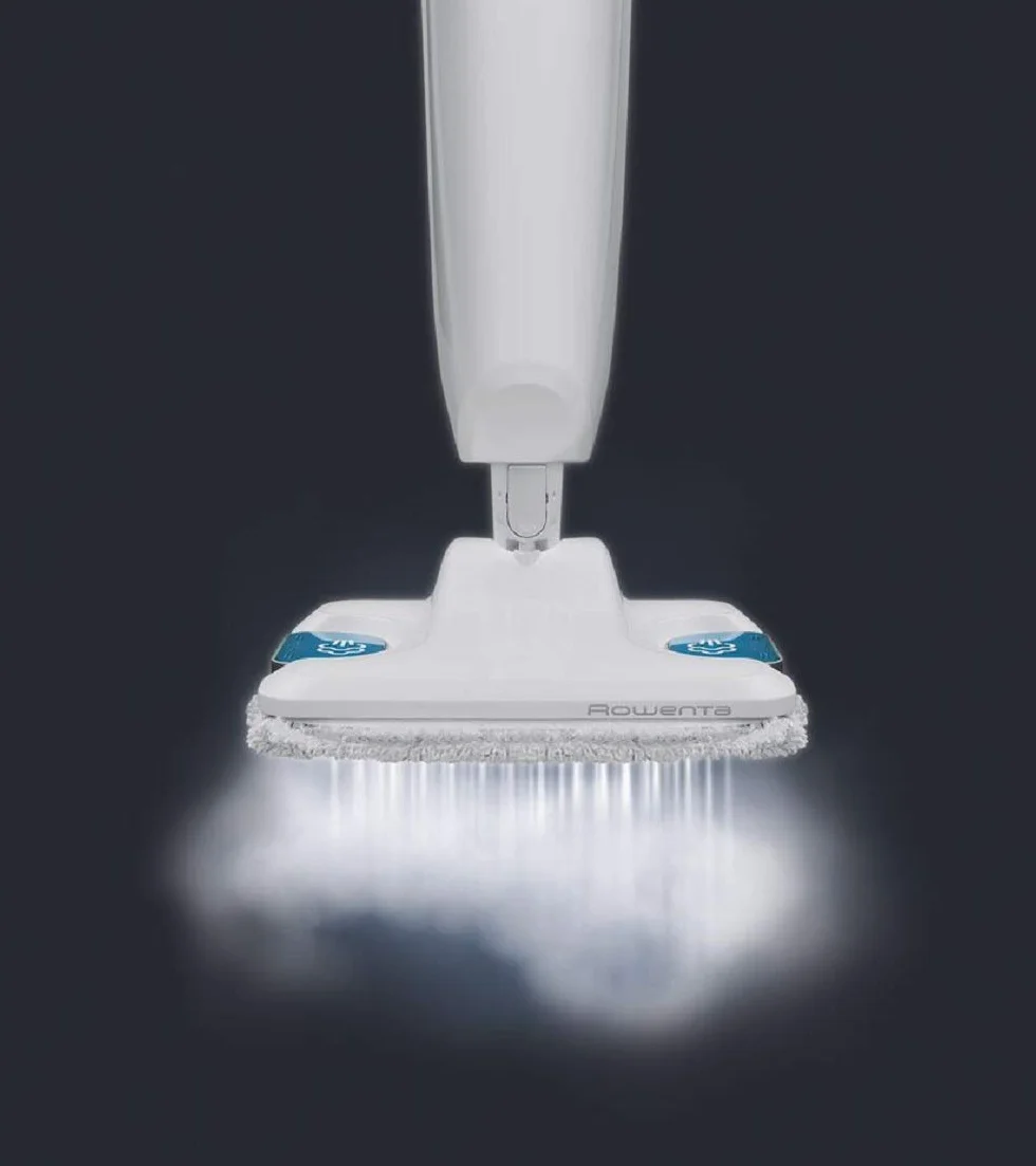 Rowenta Steam Power RY6557WH - Escoba de vapor con mopa para suelos duros, 3 ajustes y cepillo para suciedad incrustada, sistema antical y fácil de almacenar, elimina el 99 % de gérmenes, fácil uso
