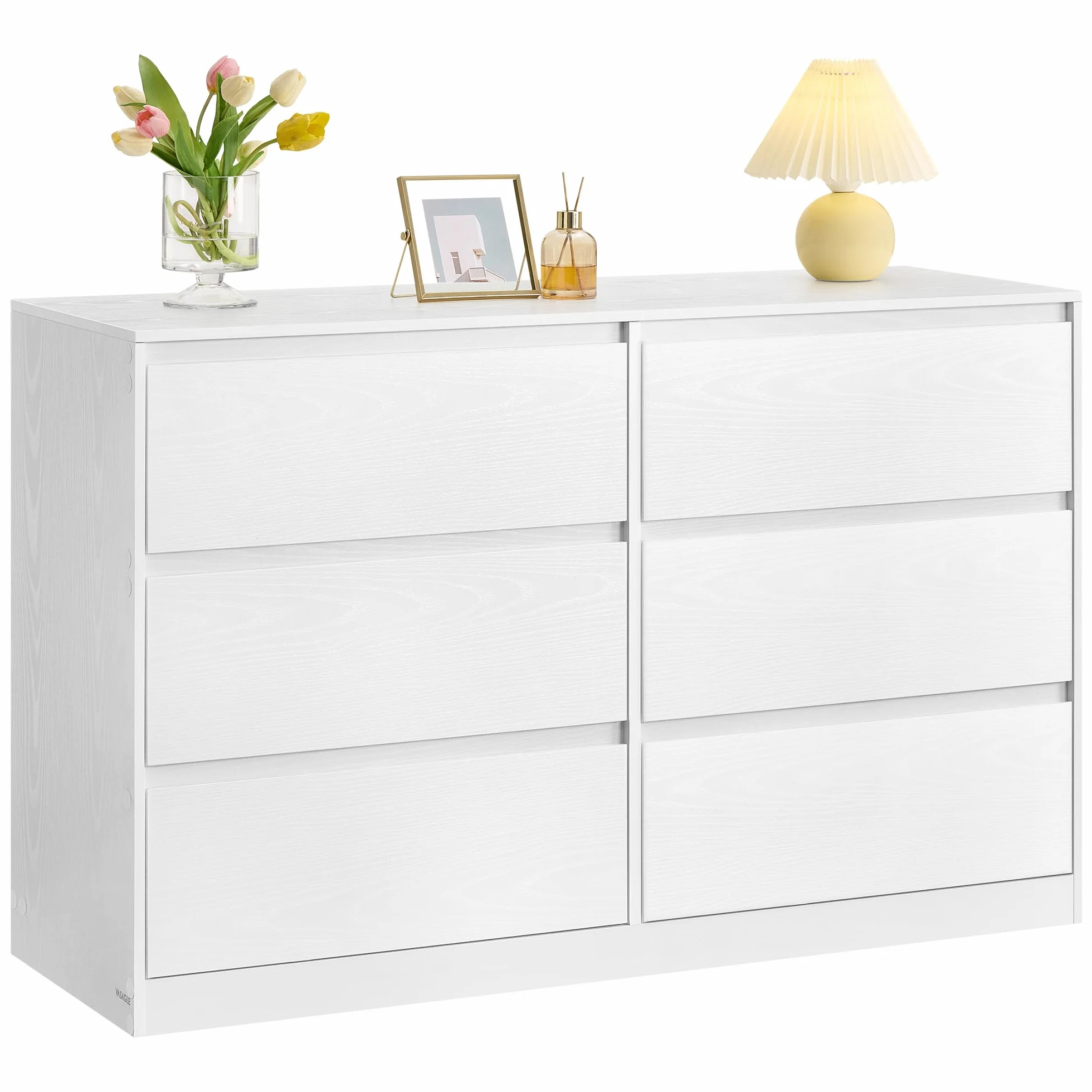VASAGLE Colección Kailyn - Cómoda de 6 Cajones para Dormitorio, Armario de Almacenamiento, Mueble para Ropa, 40 x 119,4 x 75 cm, Estilo Moderno, Blanco Nieve LTS616W01