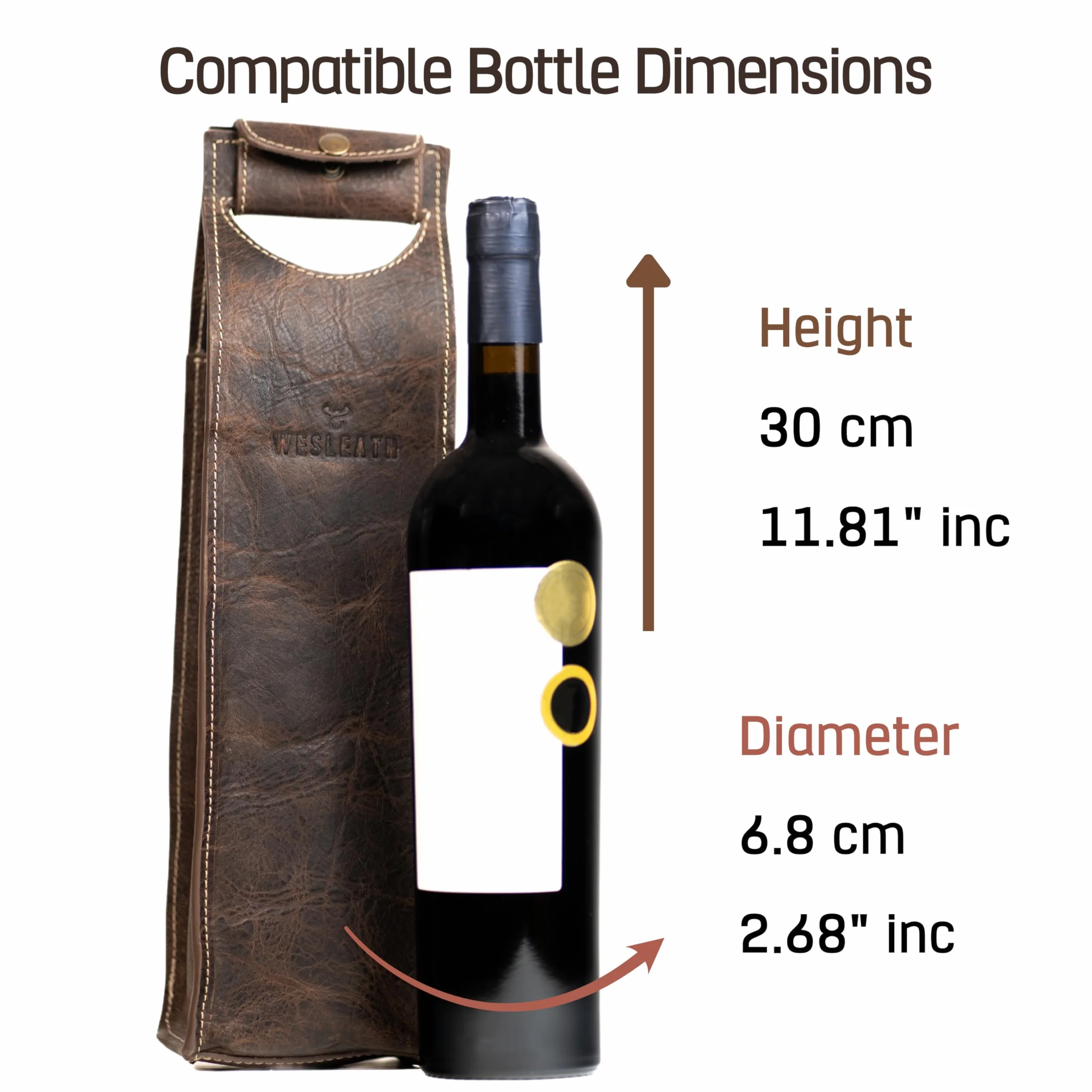 Bolsa de cuero para vino | Bolsa de transporte de botella individual de alta calidad con asas fuertes, cuero de grano completo y hebilla de metal, soporte protector para picnic, bolsa de regalo de