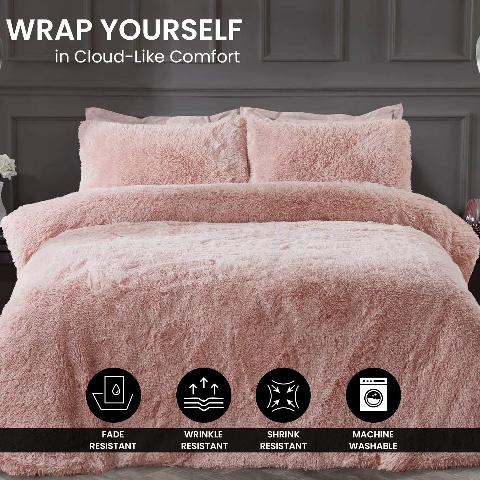 Sleepdown 5056242754657 Juego edredón con Fundas de Almohada, 1 pieza (220 cm x 230 cm), diseño de Pelo Largo, Color, poliéster, Rosa encarnado, Matrimonio