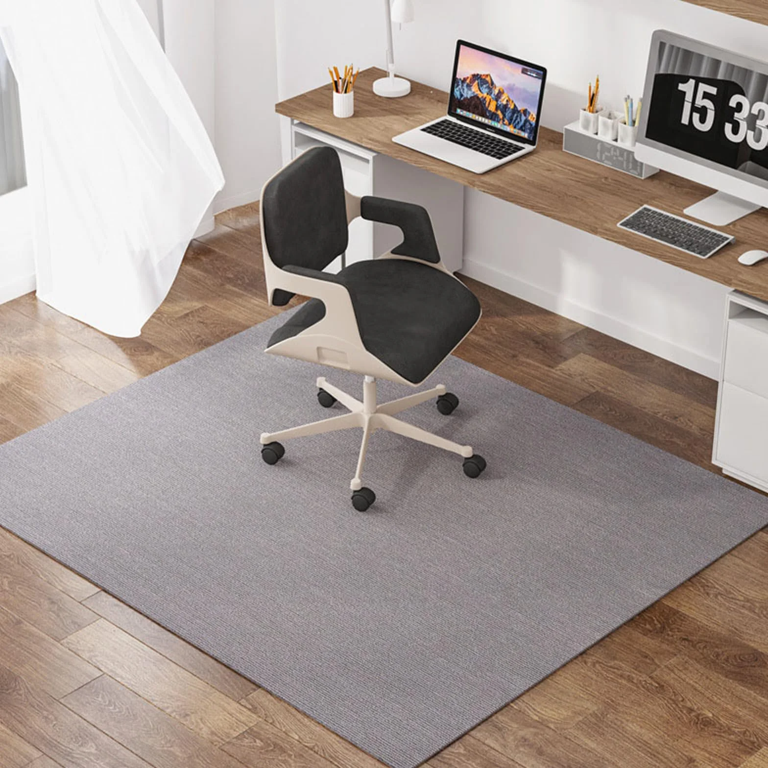 Tapete para silla de oficina para alfombras y suelos de madera dura, antideslizante, TPE, protector de suelo de fácil deslizamiento (gris claro, 100 x 100 cm)
