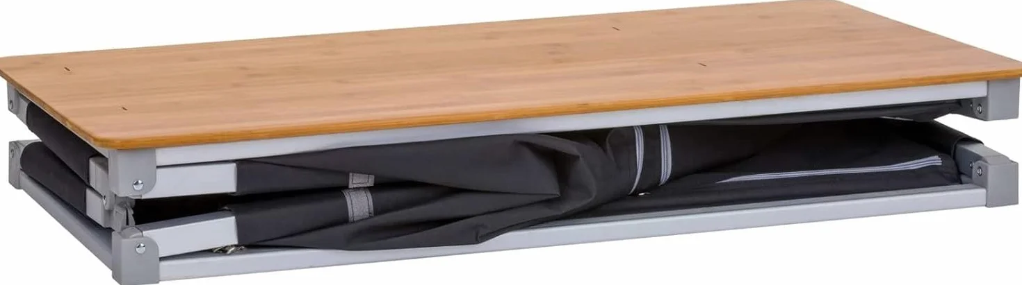 Berger Deluxe | Mueble de Cocina de Camping, Cocina Plegable con Encimera de Bambú, Armario de Almacenamiento con 4 Compartimentos, Protector de Viento y Bolsa de Transporte, Estructura de Aluminio