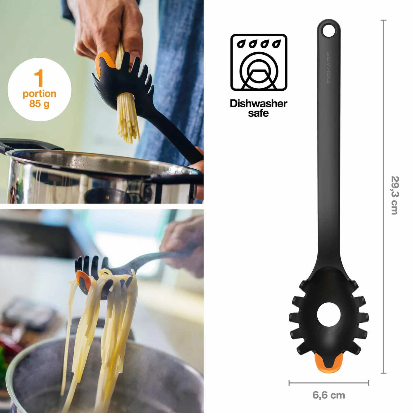 Fiskars Cuchara para Pasta 29 cm Plástico Silicona Functional Form Negro Naranja