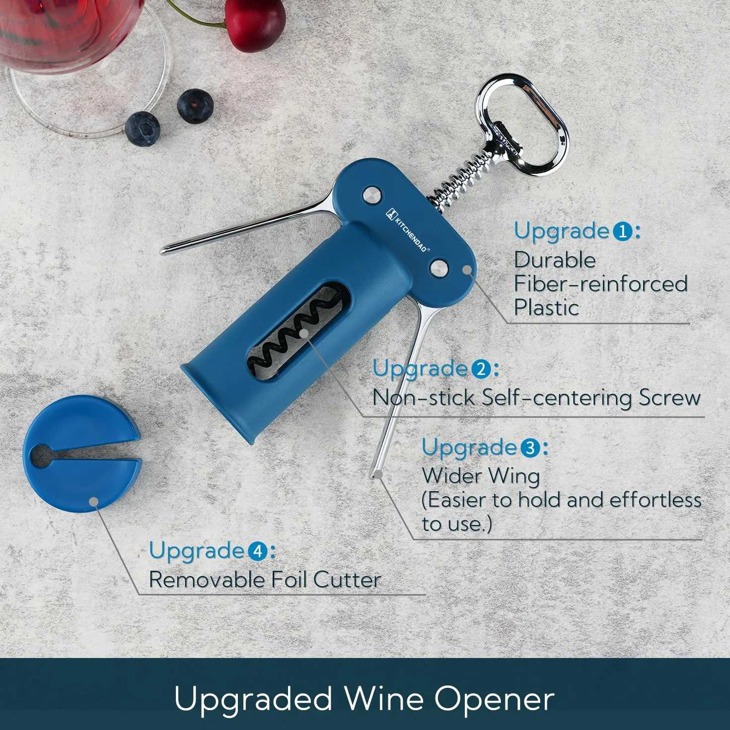 KITCHENDAO 3 en 1 sacacorchos abridor de vino azul