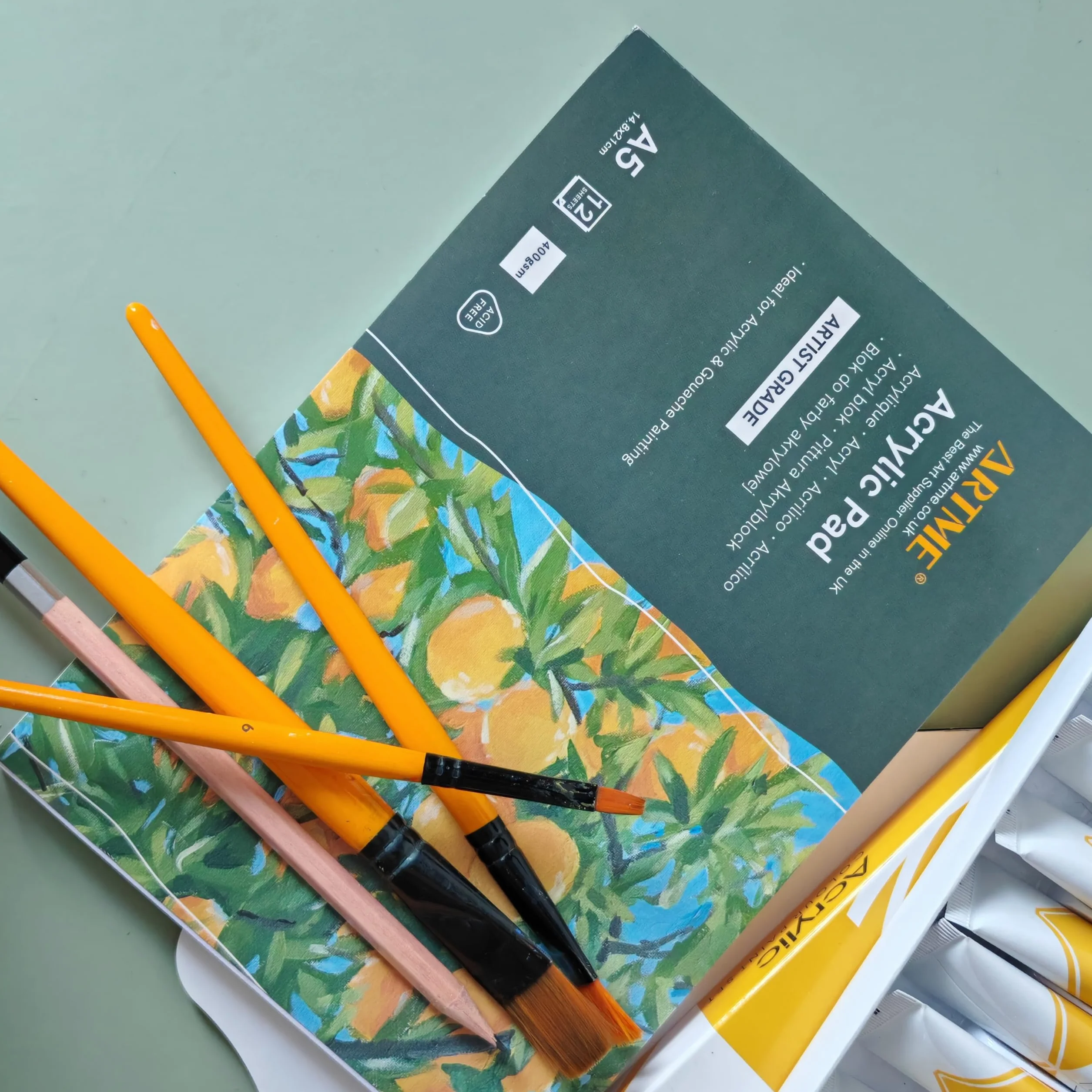 Artme Almohadill Papel Acrílica A4 x 12 Hojas 400g Extra Pesado Prensado En Frío Sin Ácido Bloc Dibujo Pintura Acrílica Y Gouache