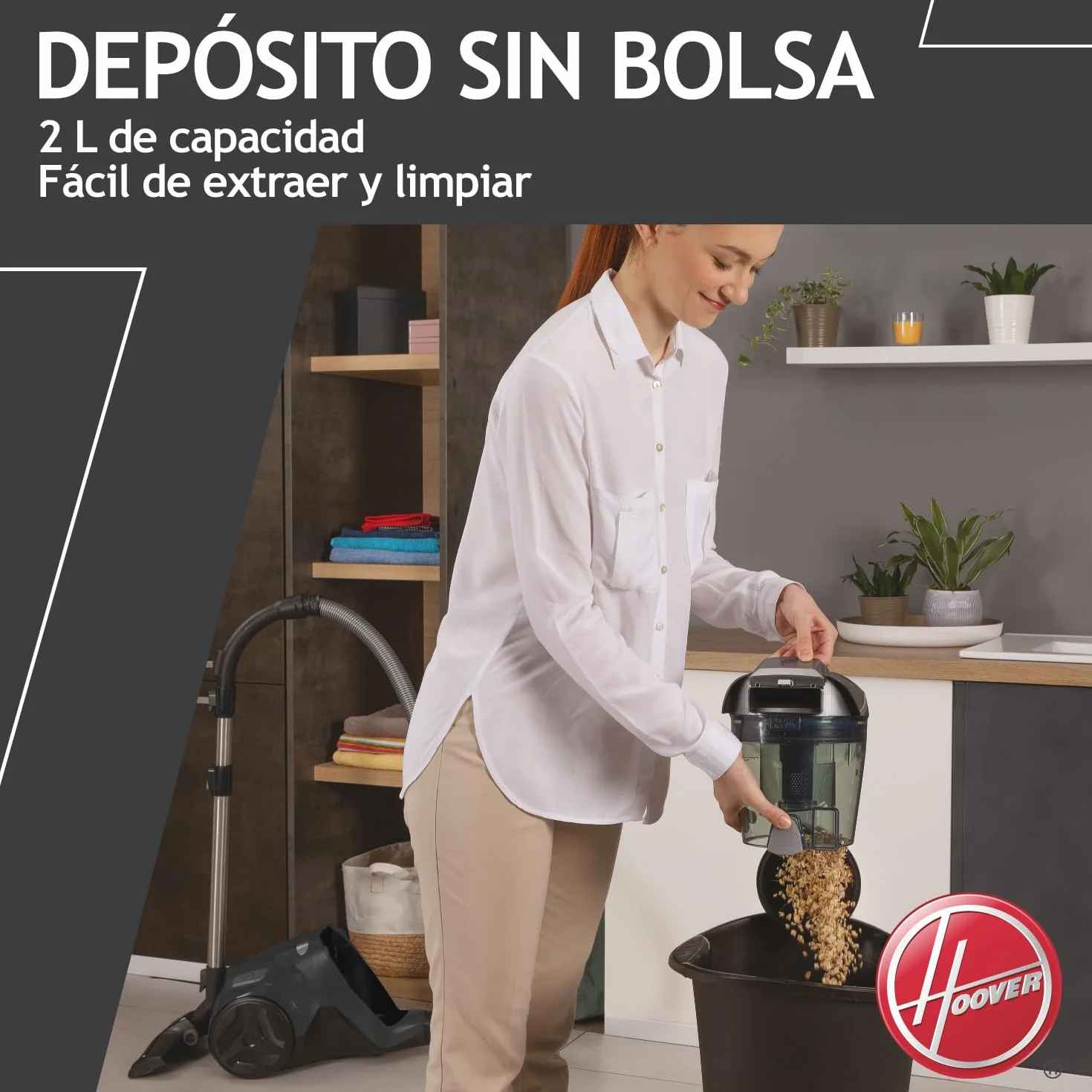 Hoover 39002259 H-Power 300 HP320PET, Aspiradora sin Bolsa Trineo, Tobera Turbo Pelo Mascotas y Tapicería, Compacta, Ciclónico, Selfdust Clean, 850W, Filtro Epa, 75dba, Cable 7 m, Negro, Depósito 2 l