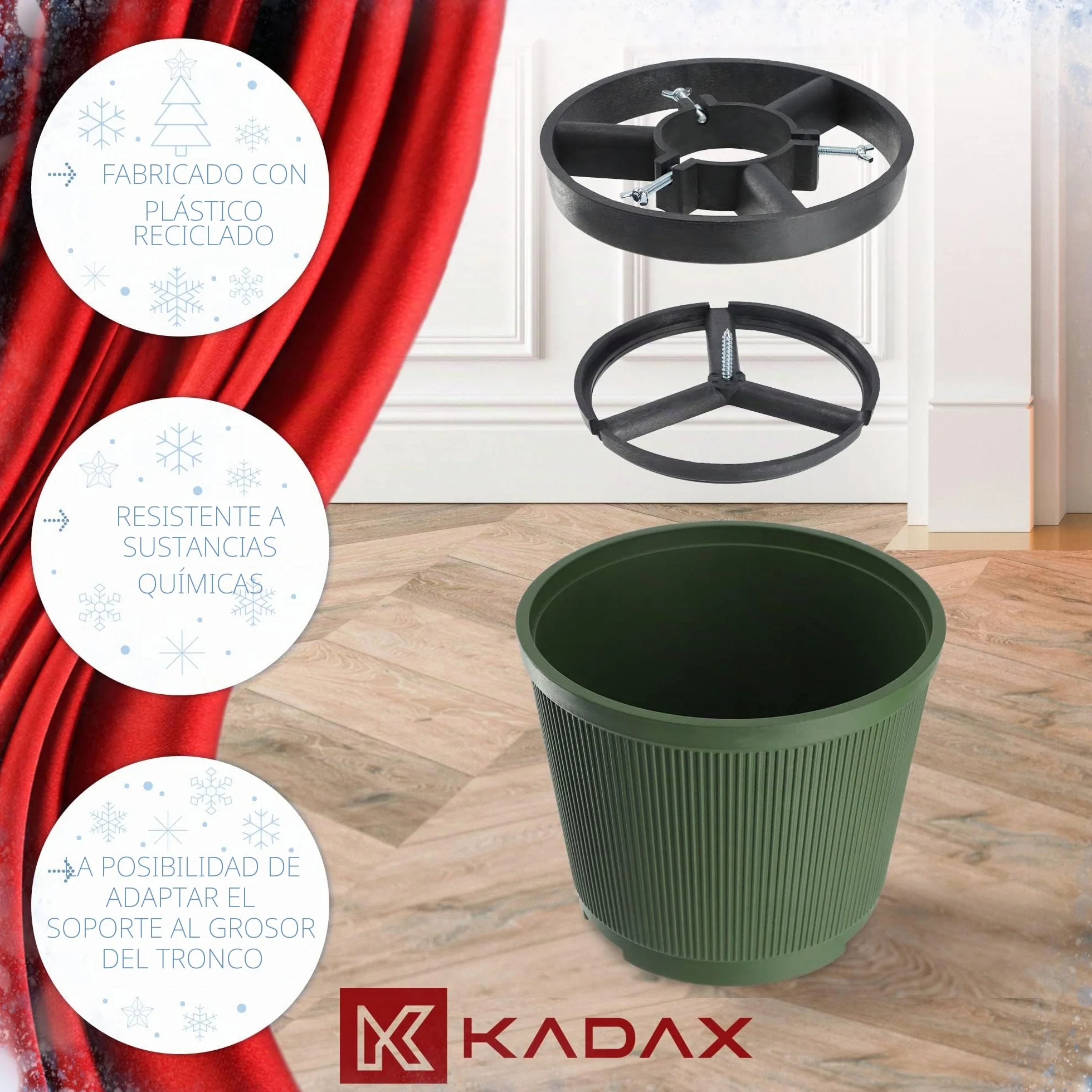 KADAX Soporte para árbol de Navidad, soporte de plástico para árbol de vacaciones, base resistente con depósito de agua para árbol de Navidad real, soporte decorativo para árbol de Navidad (verde, 10