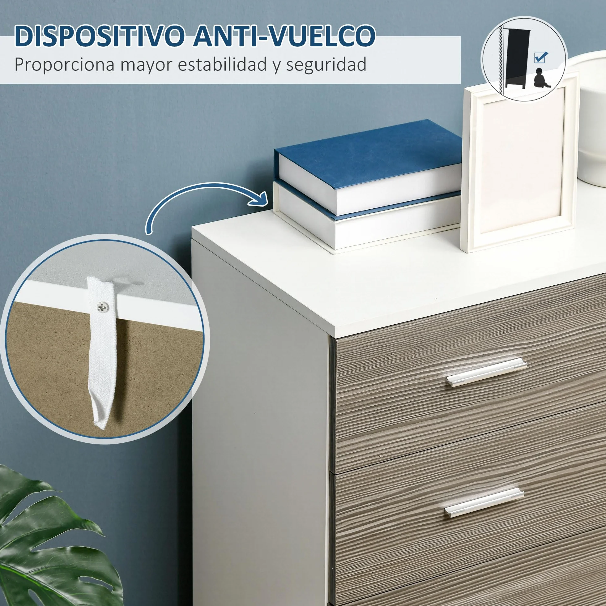 HOMCOM Cómoda 4 Cajones, Cómoda Dormitorio, Cajonera para Salón, Oficina, Pasillo, Estilo Moderno, 76x35x72 cm, Gris Veteado y Blanco