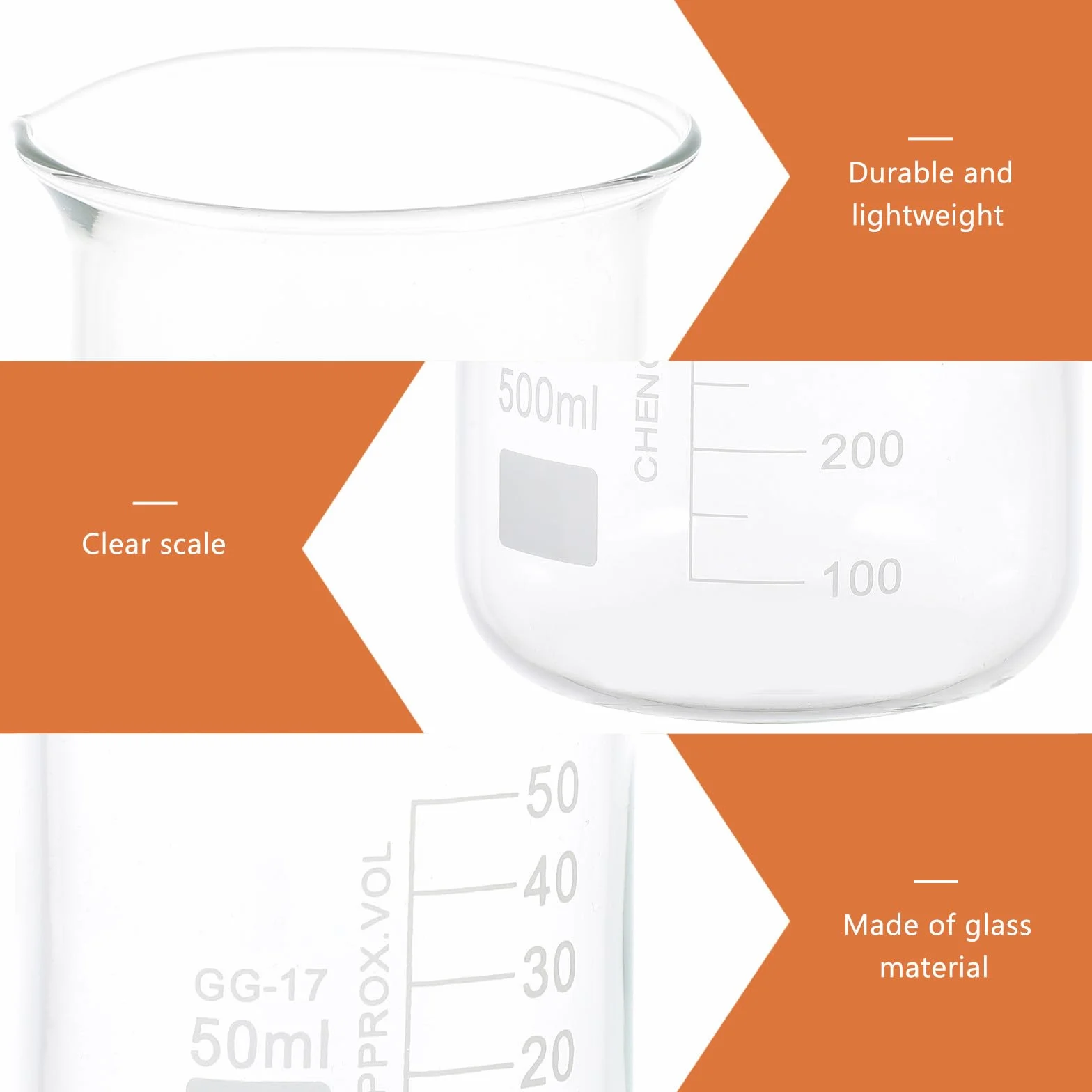 Vasos de Precipitado de Vidrio 5 Piezas para Laboratorio | Vasos de Vidrio, Porta Líquidos a Escala, Graduados, Vaso de Transparente, Taza Medidora Decoracion Colegio