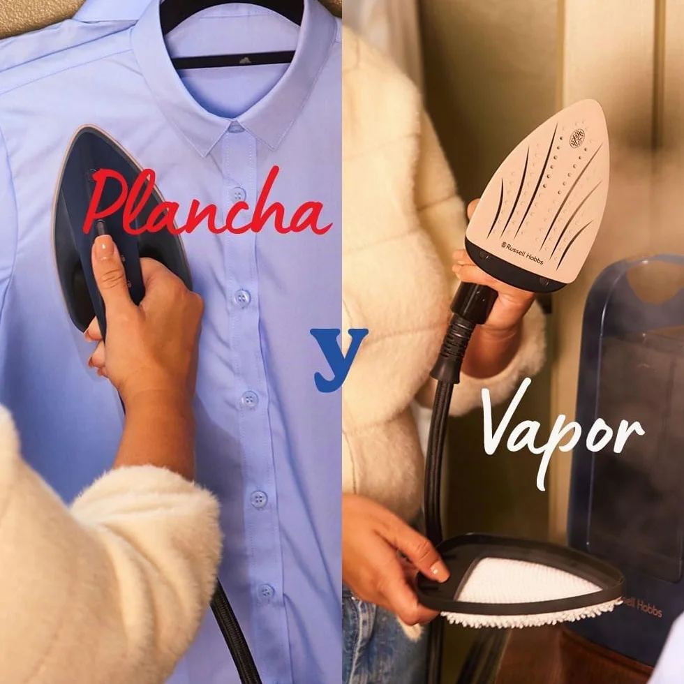 Russell Hobbs Plancha Vertical [2 en 1: Plancha y Vaporizador] Steam Genie Maestro (1700W,20g/min) 2 Accesorios: Delicados y Tapicería,Placa Cerámica,Depósito 750 ml,Almacenaje Integrado, 27600-56