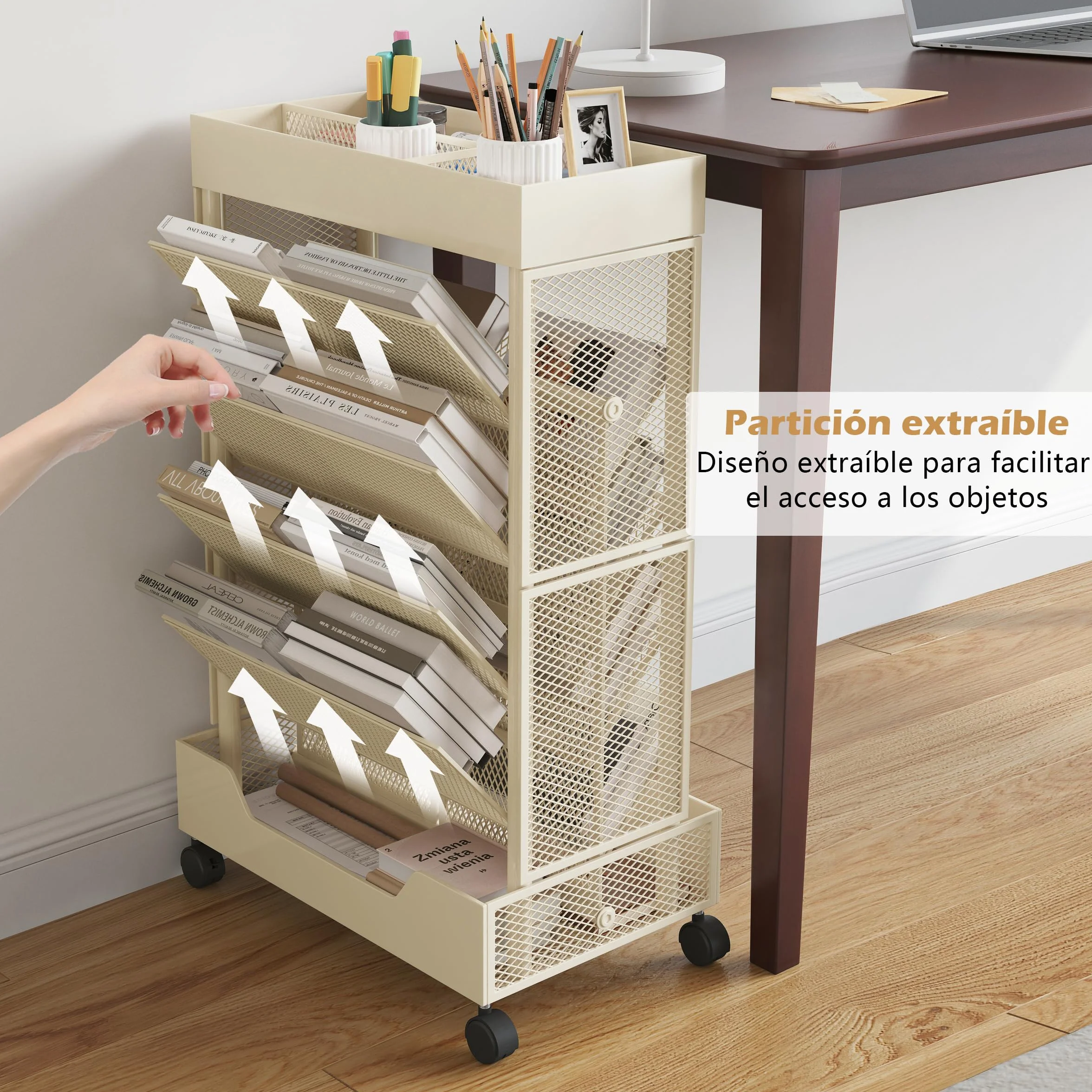 COVAODQ Estantería móvil con Ruedas, Organizador de Almacenamiento extraíble para niños, para Escuela, Aula, hogar (Beige)