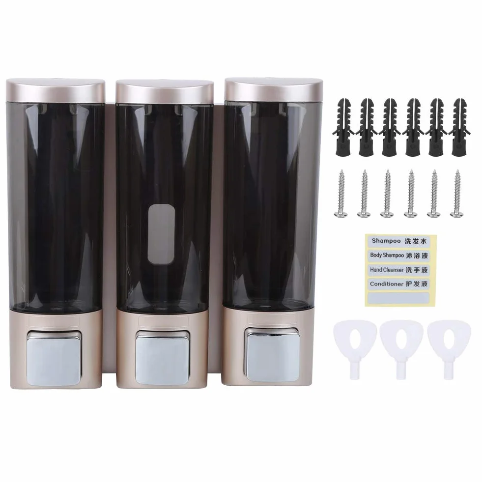 Dispensador de jabón Manual de 3X 200 ml, Caja de champú de Tres cámaras montada en la Pared, contenedor de Gel de Ducha
