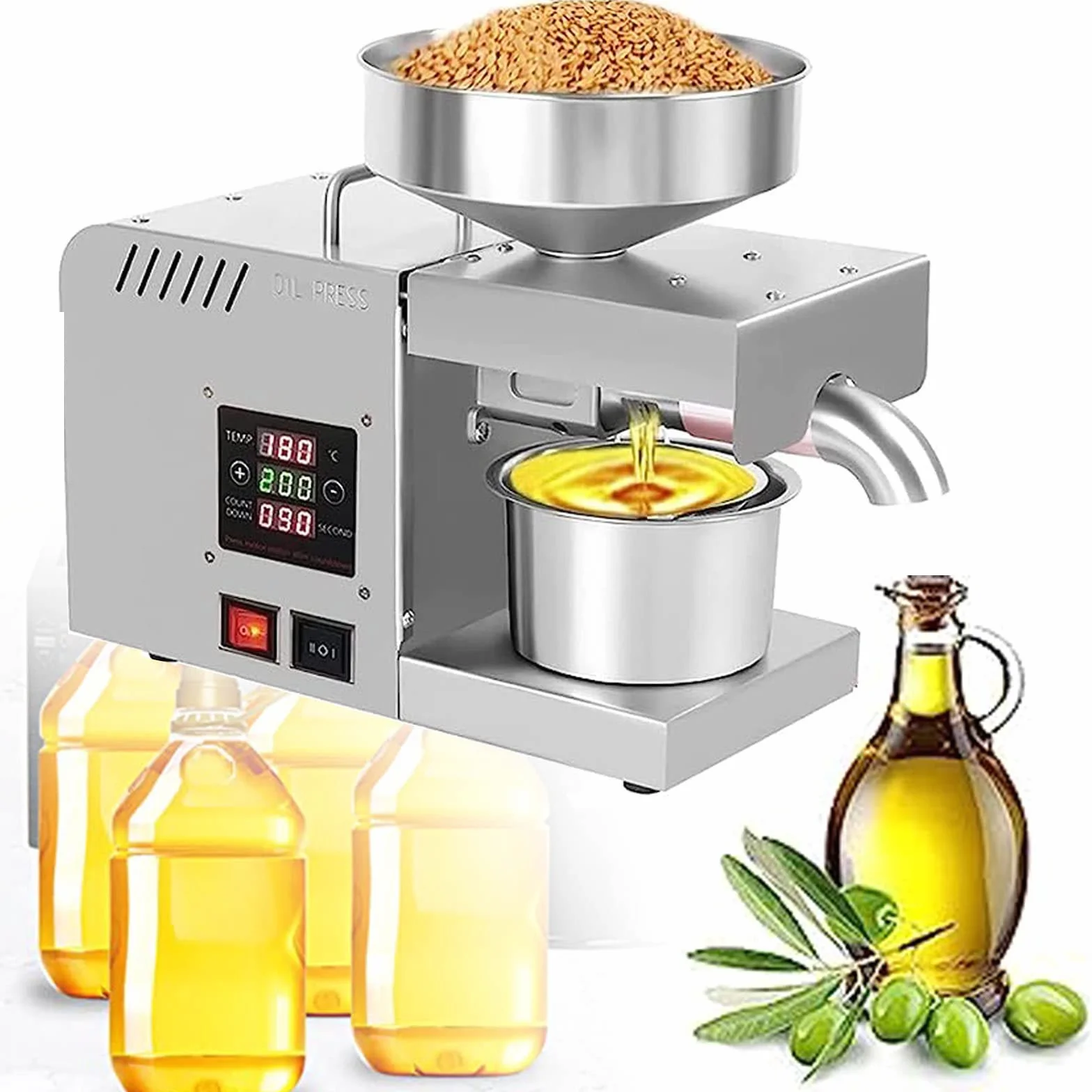 Prensa de Aceite Automática de Acero Inoxidable, Prensa Fría & Caliente, Sistema de Temperatura Constante, Ideal para Oliva, Coco, Girasol, Nuez, Sésamo, Lino y Más,220V