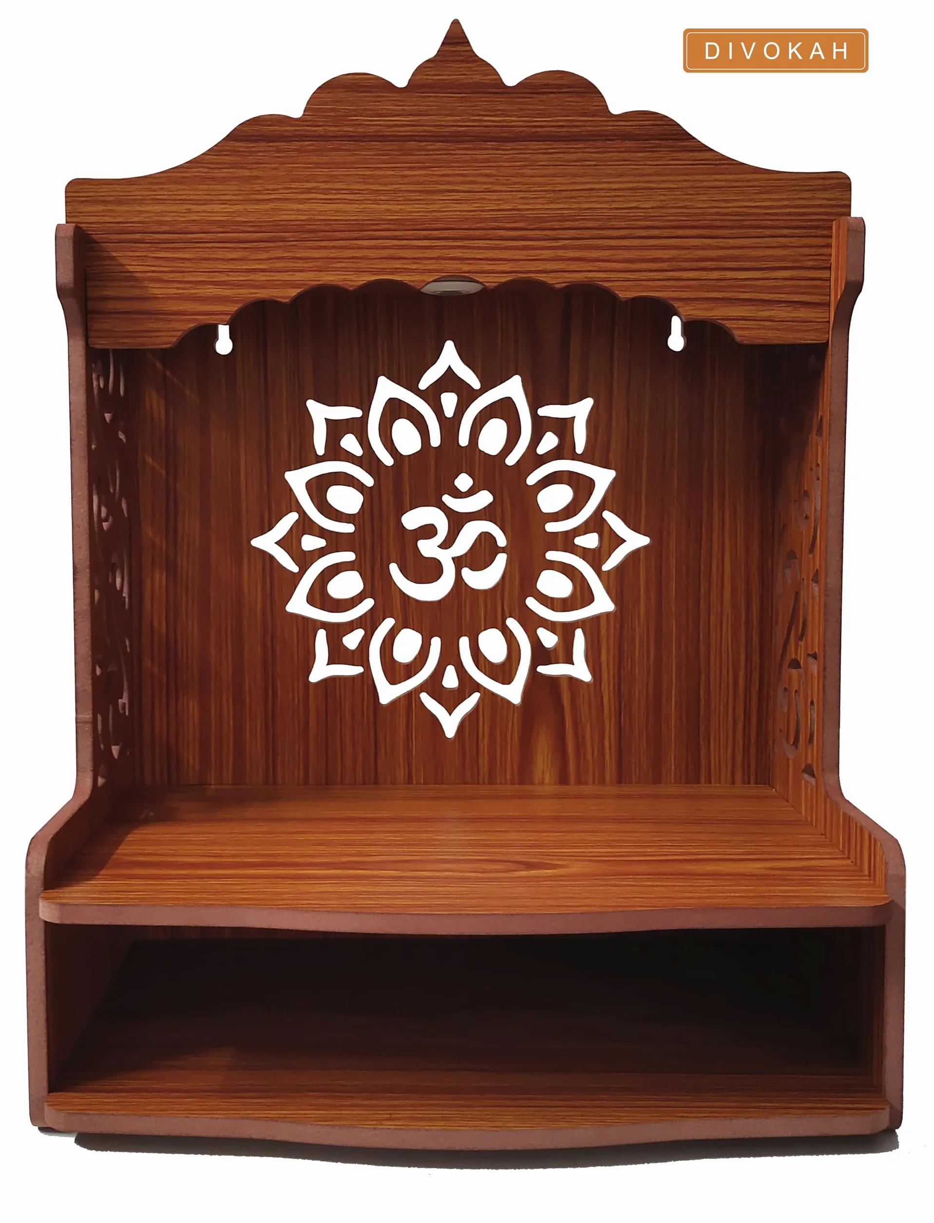 DIVOKAH Hermoso Pooja Mandir de madera para el hogar/templo para el hogar y la oficina/Puja Mandir/Puja Stand/Pooja Mandapam con foco LED (8 mm de grosor de madera contrachapada) (WDN LED OMFLV)