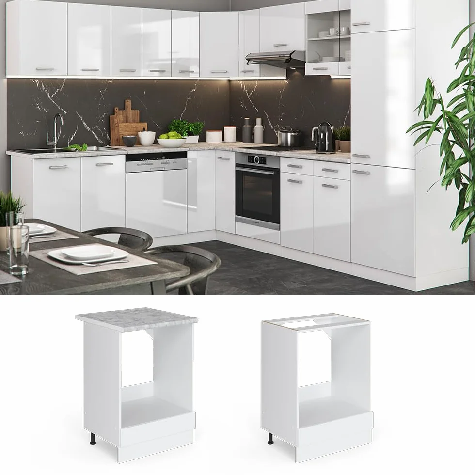 Vicco Armario para Horno Empotrado R-Line, Blanco Alto Brillo, 60 cm sin encimera, para combinación Libre Dentro de Sistemas de Cocina modulares