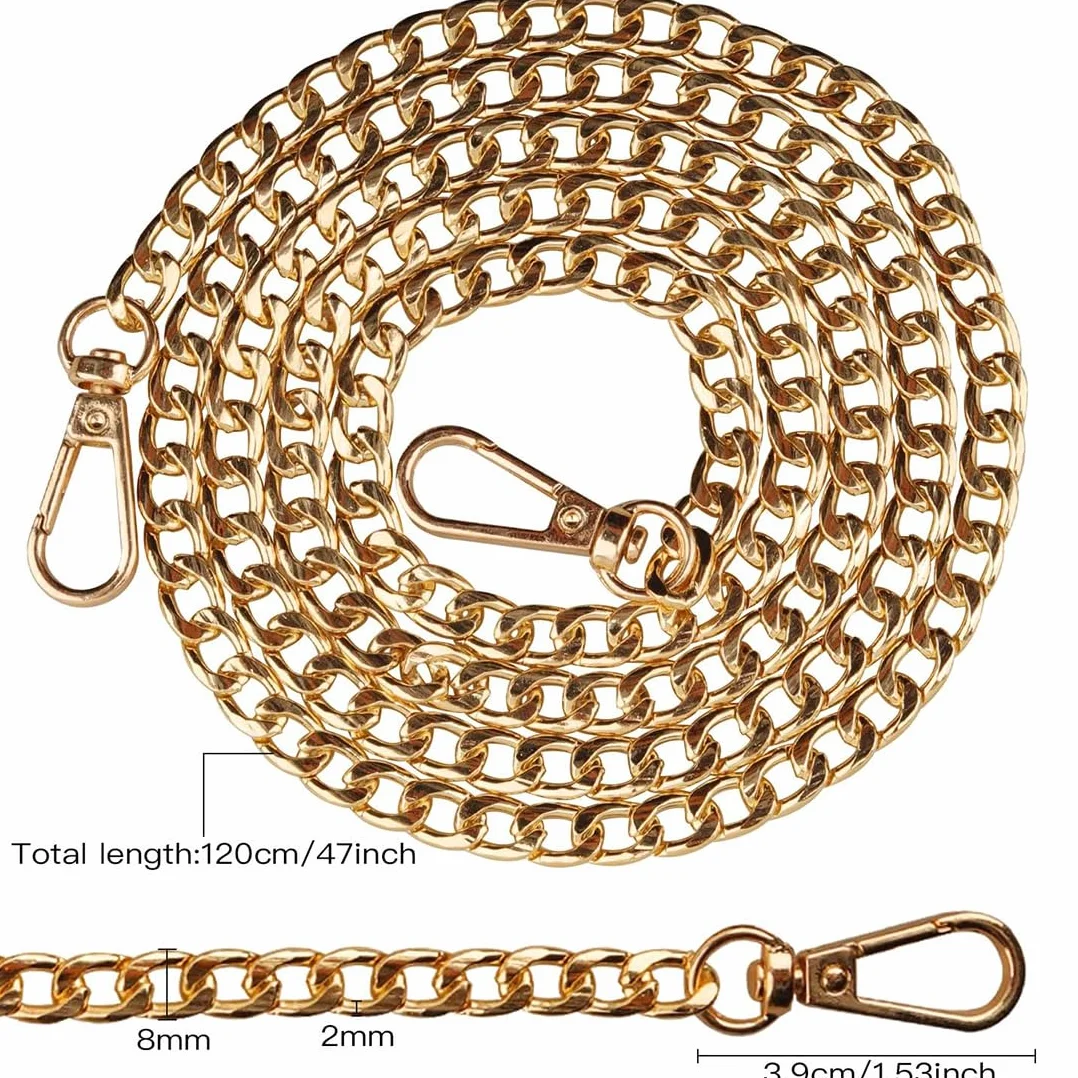 Cadena para Bolso de Metal 120cm Dorado Correa de Hombro con Hebillas DIY