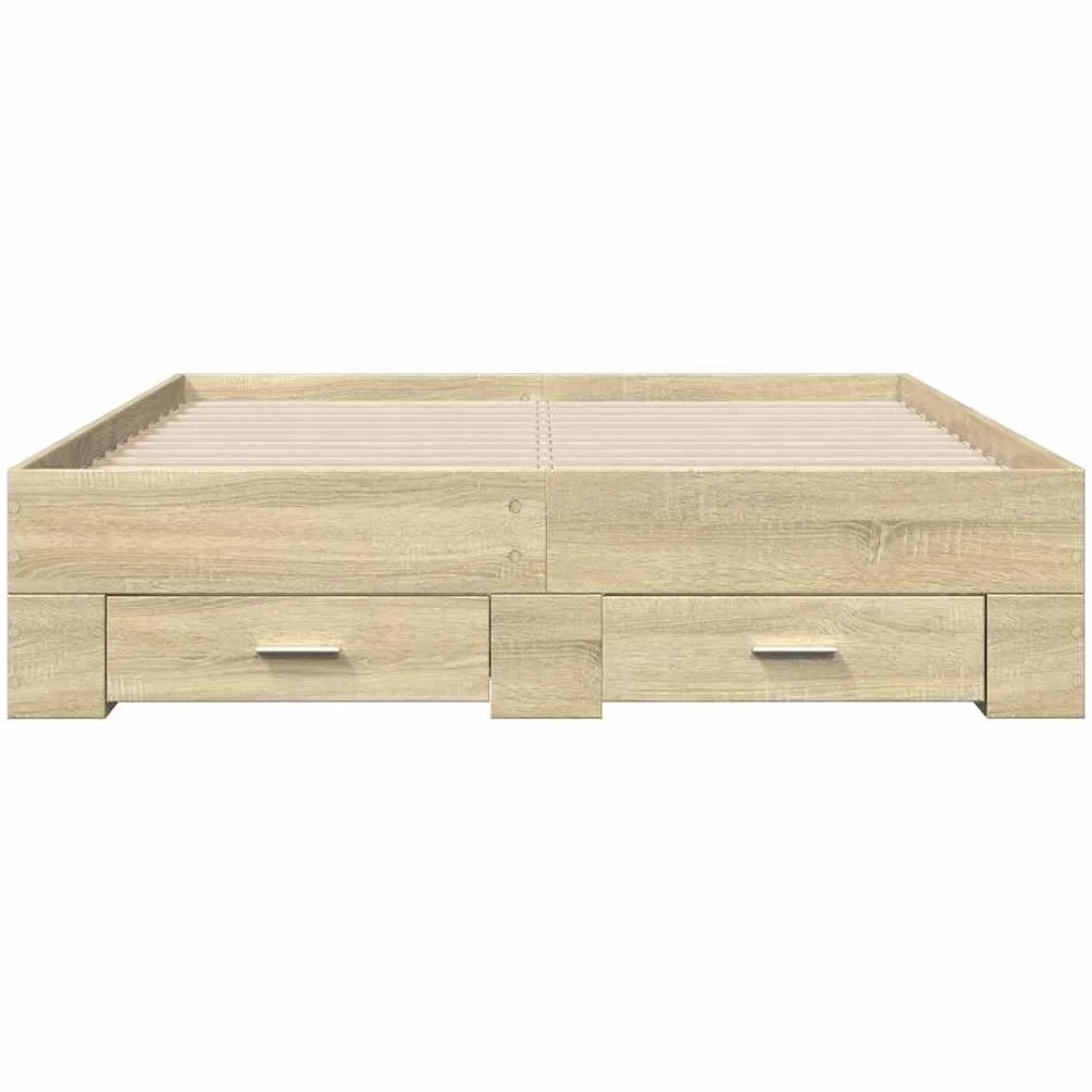 vidaXL Cama con Cajones, Somier Doble de Invitados, Estructura de Cama, Mueble para Dormitorio, Madera de Ingeniería Roble Sonoma 135x190 cm