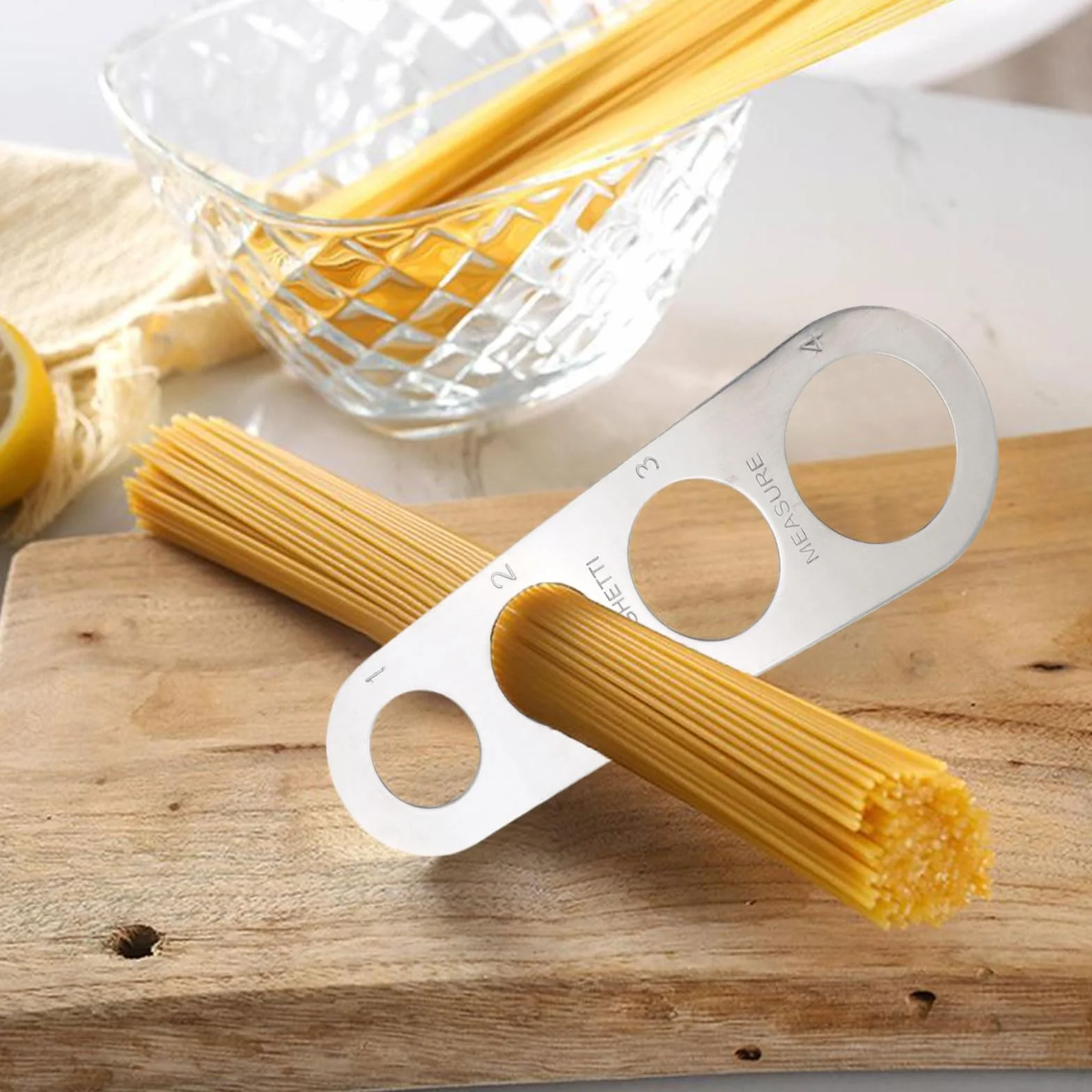 Medidor de Espaguetis Acero Inoxidable 3 Piezas con 4 Agujeros, Herramienta de Cocina Porcionador de Espaguetis