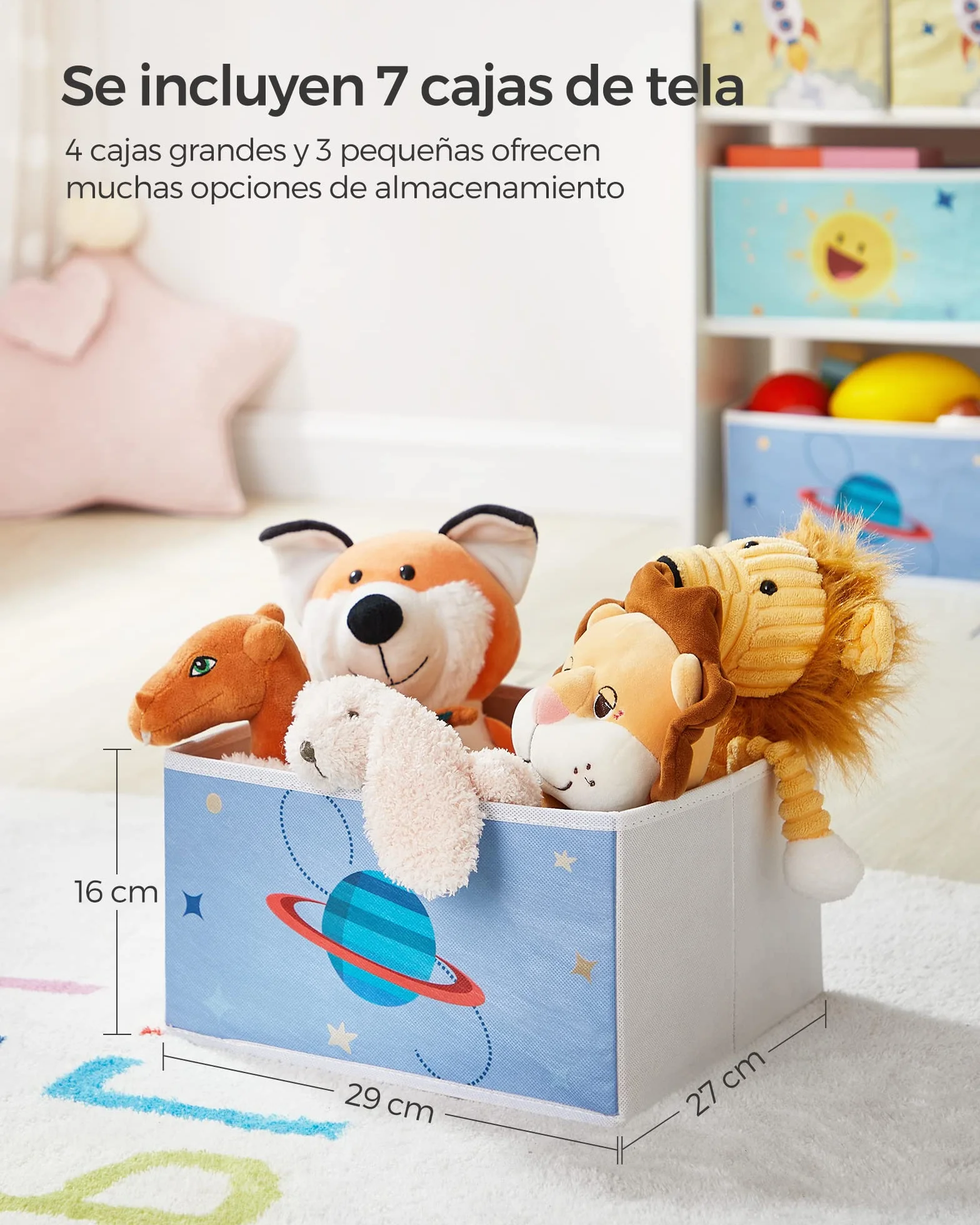 SONGMICS Estantería Infantil con 7 Cajas de Almacenamiento de Tela no Tejida, Organizador de Juguetes, 29.5 x 62.5 x 60 cm, Blanco