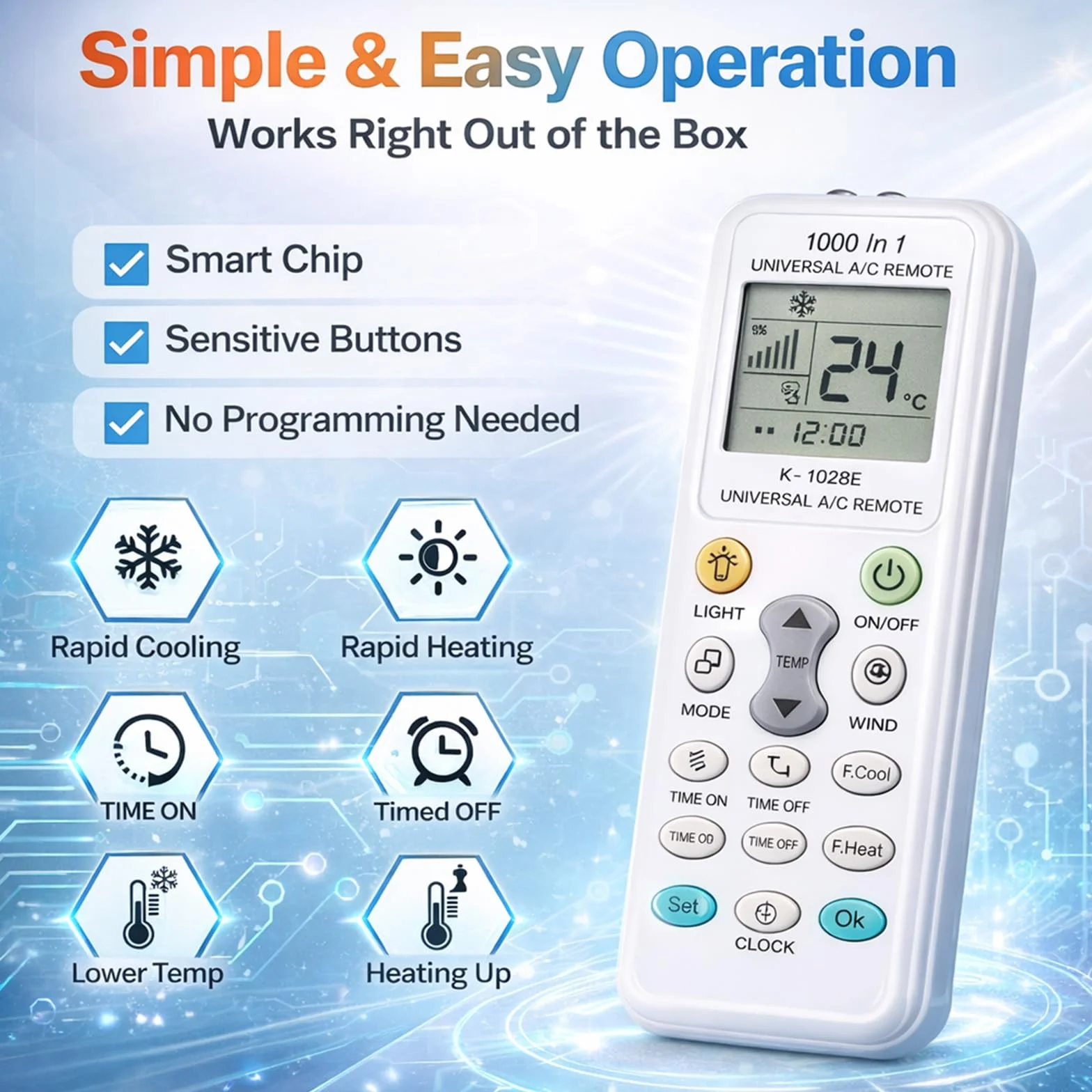 Mando Universal Aire Acondicionado K-1028E, Compatible con 1000 Marcas
