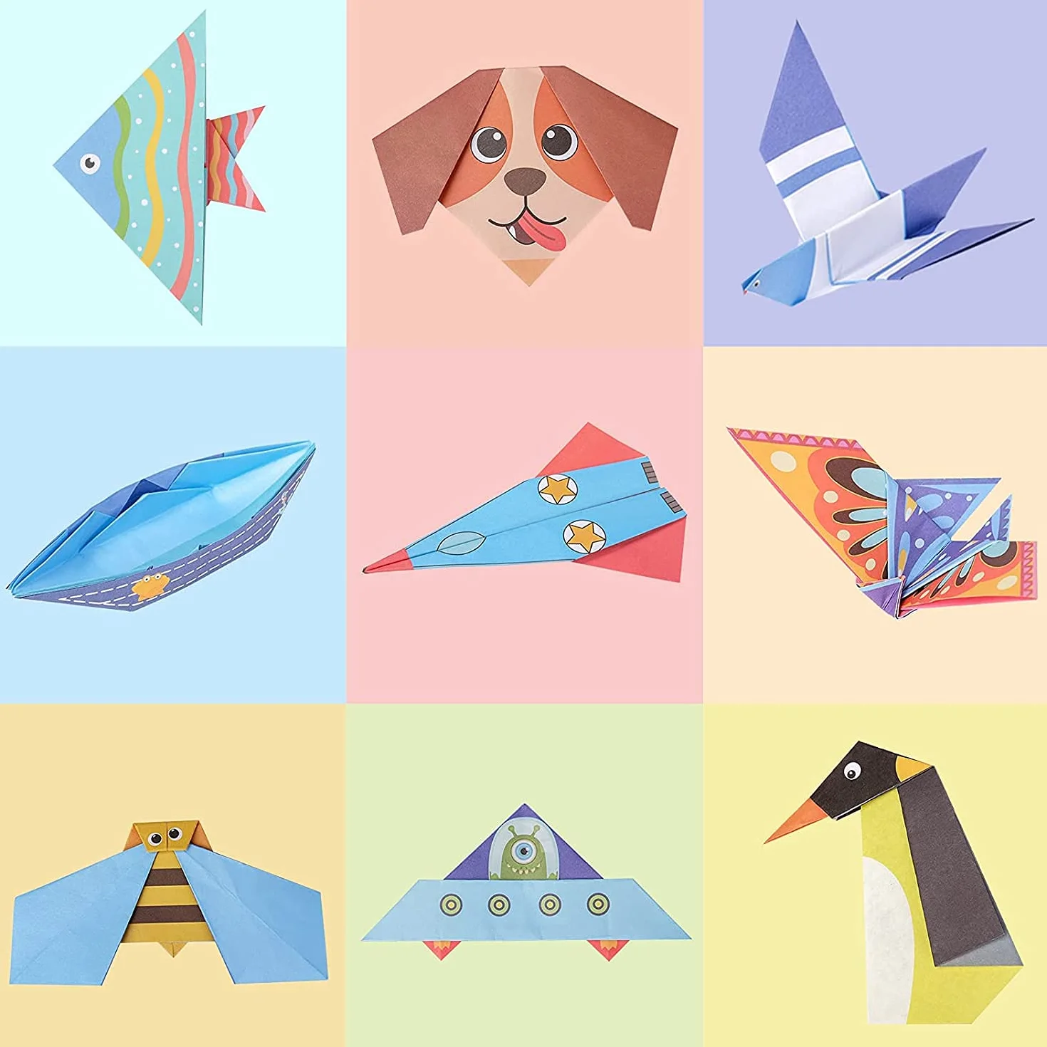 Kit de Origami 108 Hojas 14x14 cm Papel Doble Cara Vívido con Libro en Inglés para Principiantes