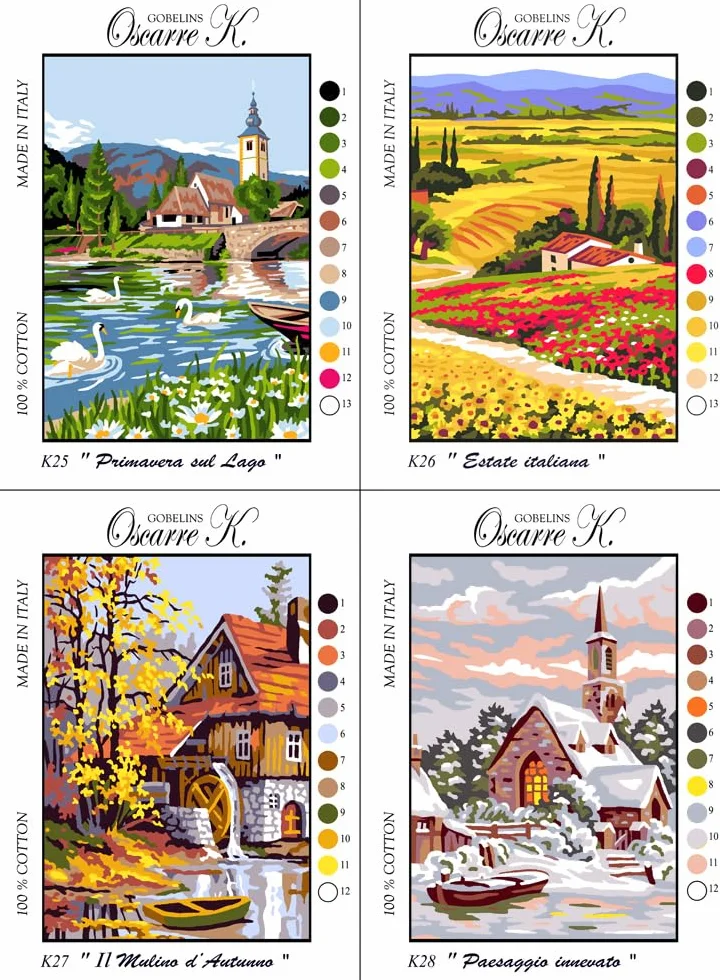 Oscarre K. gobelins 4 kits de medio punto de cruz completos 30 x 22 cm (bordado acabado 23 x 16 cm) 4 Estaciones
