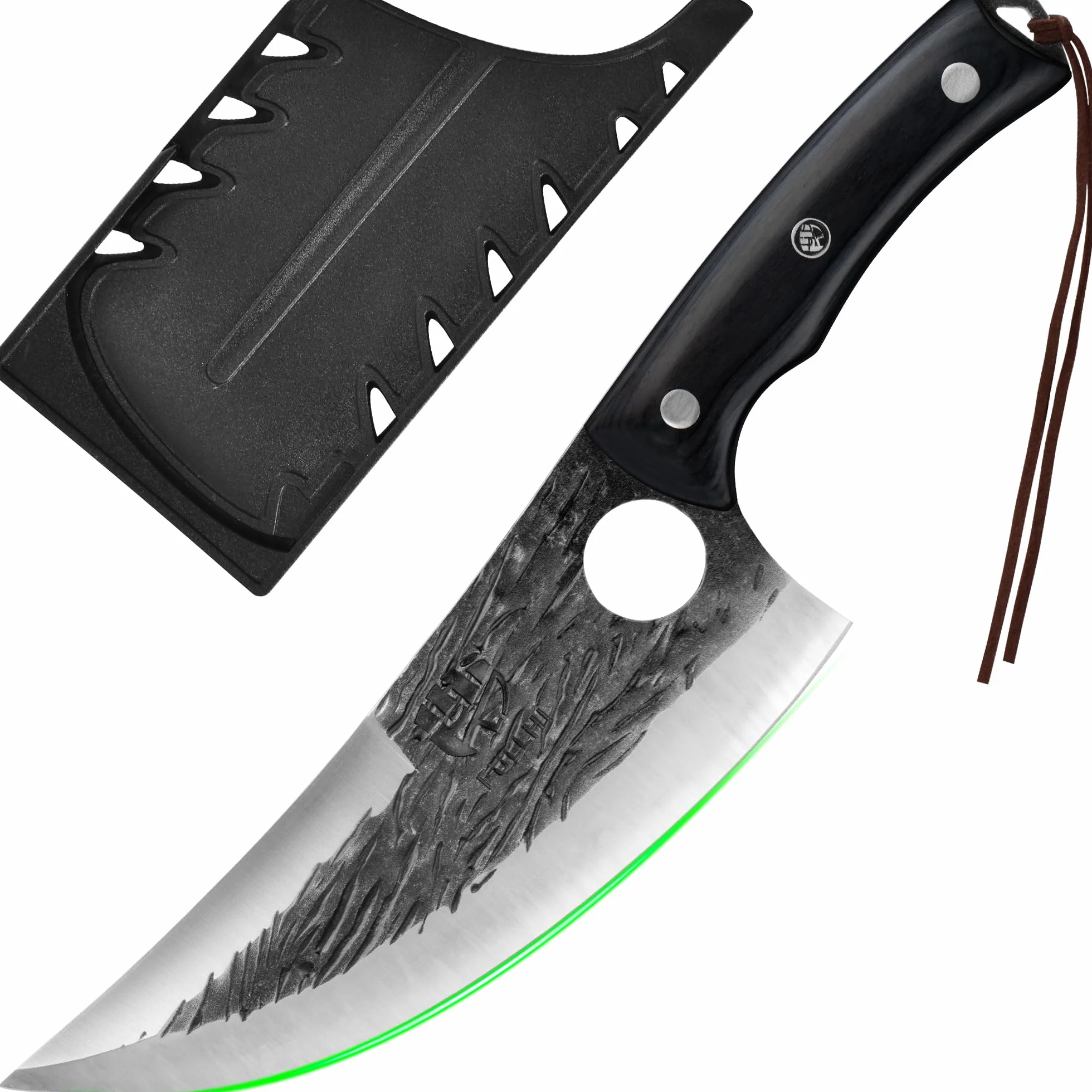 FULLHI Cuchillo de carnicero con funda, cuchillo de chef Tang serbio, cuchillo para verduras con cuchilla de acero al carbono para