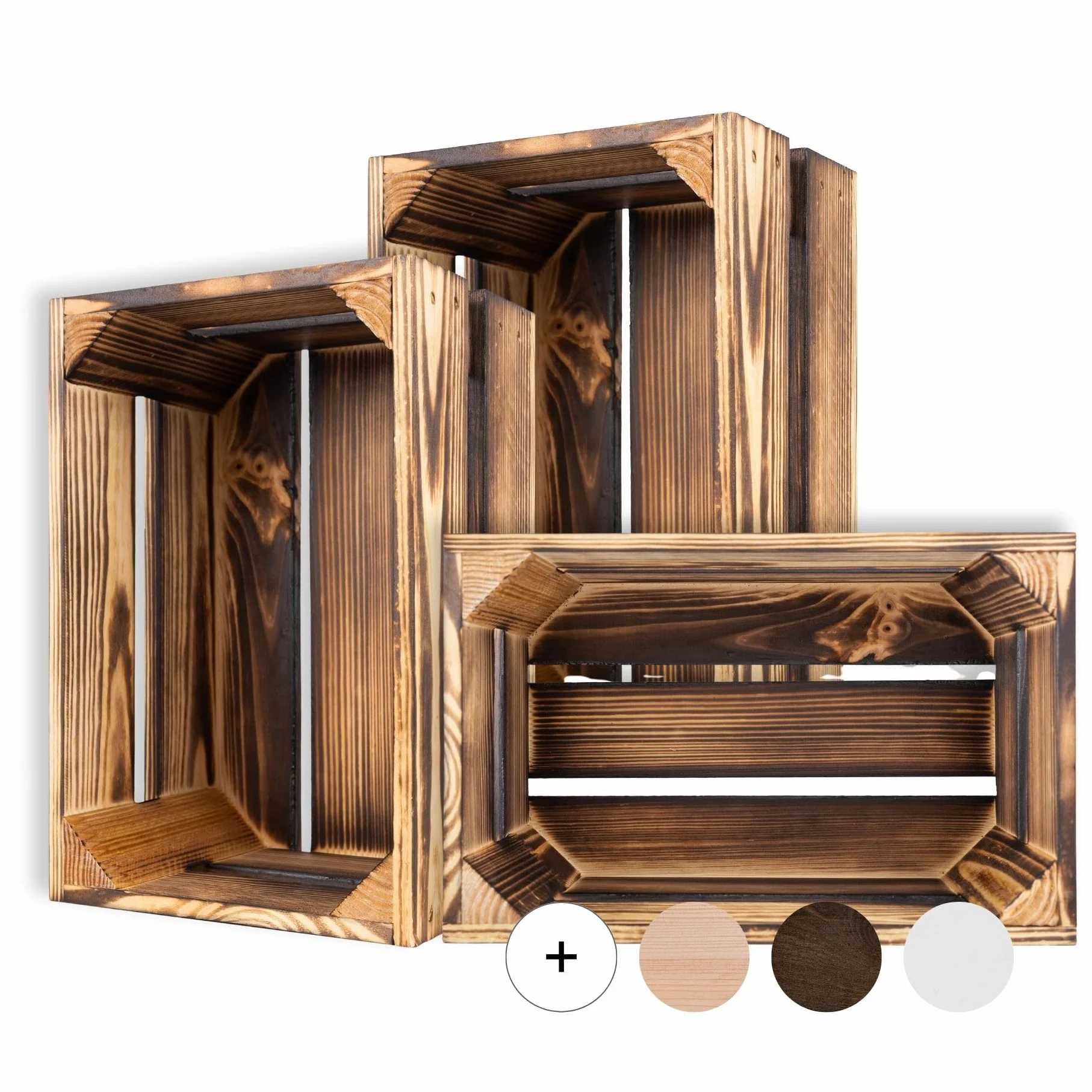 Creative DECO 3 x Caja de Madera Flameada | 30 x 20 x 15 cm | Cesta de Madera Estilo Vintage con Efecto Quemado | Ideal para Almacenaje Regalo Decoración Bricolaje Manualidades | Herramientas