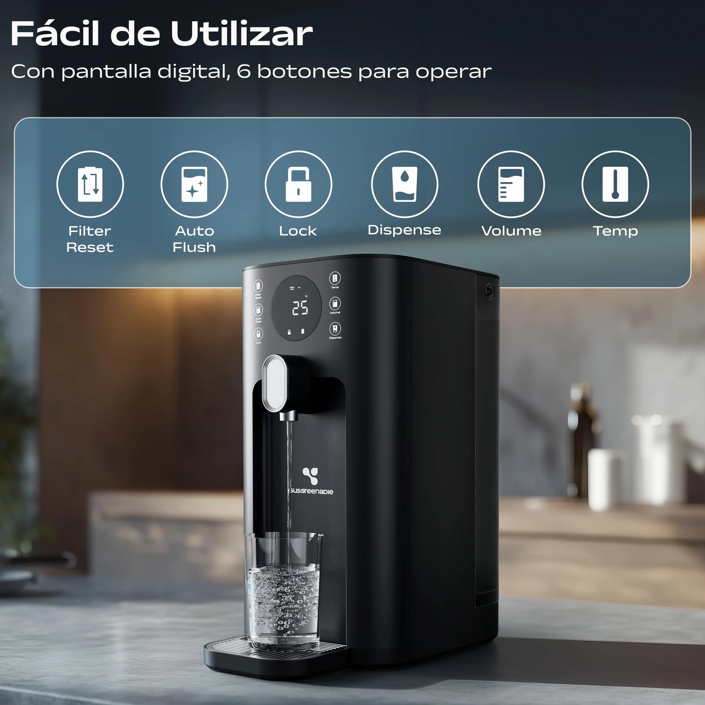 CIARRA X SusGreenable Purificador de Agua por Ósmosis Inversa de Sobremesa, Agua Caliente Instantánea 3s, 4 Temperaturas, Filtro RO 5 Etapas, Depósito 4.3L, Pantalla TDS, Sin Instalación