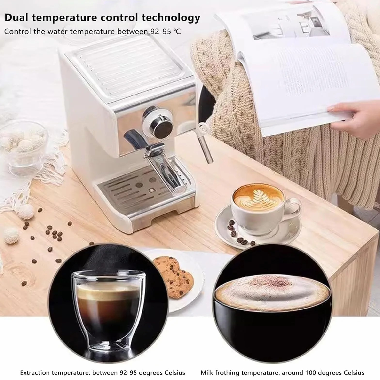 Máquina automática de espumado de agua hirviendo a vapor de 220 V, máquina de espresso con bomba de 20 bares, tanque de agua de 1,2 L y vaporizador de leche, para capuchino y café con leche