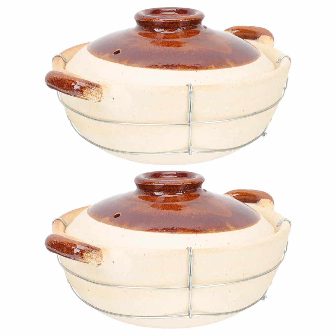 Beavorty Cazuela de Barro con Mango Ergonómico y Tapa Resistente a Altas Temperaturas, para Cocinar Guisos en Cocinas de Hogar, Juego de 2 Piezas Beige de Arcilla y Hierro