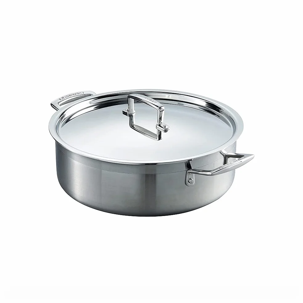 LE CREUSET Cacerola baja de acero inoxidable, 3 capas, diámetro 28 cm, 96100928000000