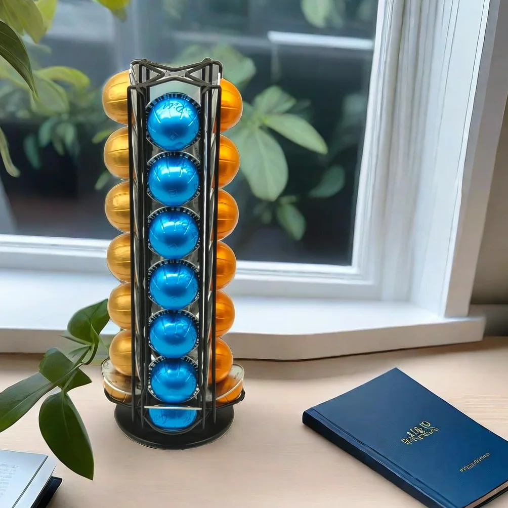 Soporte giratorio para cápsulas de café Nespresso Vertuo, 28 piezas, Negro