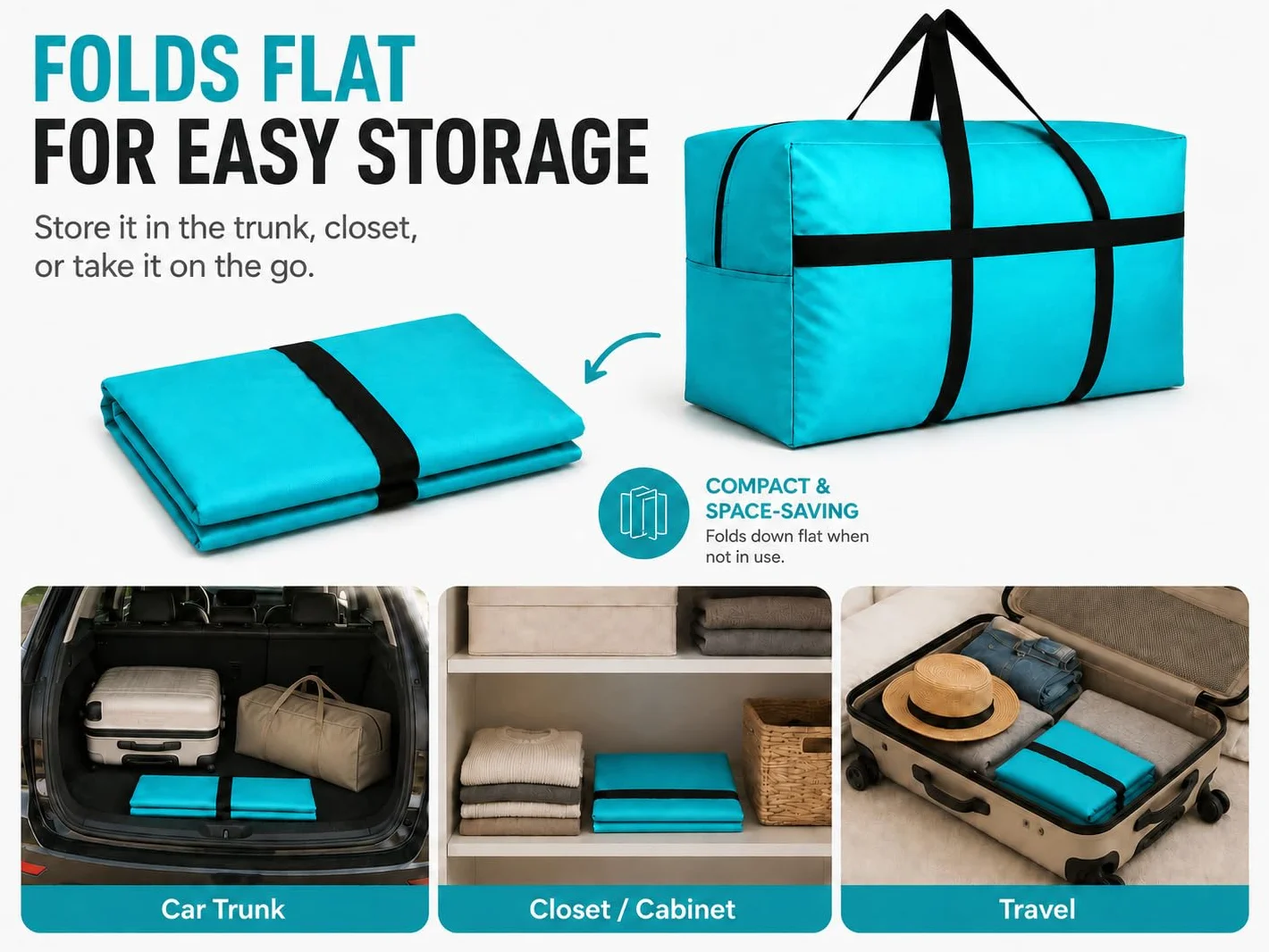 DoYiKe Bolsa de Lona de Almacenamiento Extra Grande con Cremalleras y Asas, Gran Bolsa de Lona Plegable para Viajar