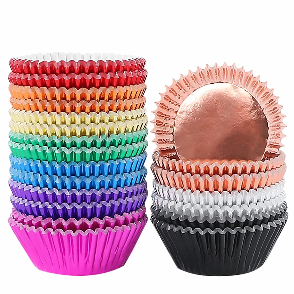 BAKHUK - 500 moldes para magdalenas de tamaño estándar, 10 colores