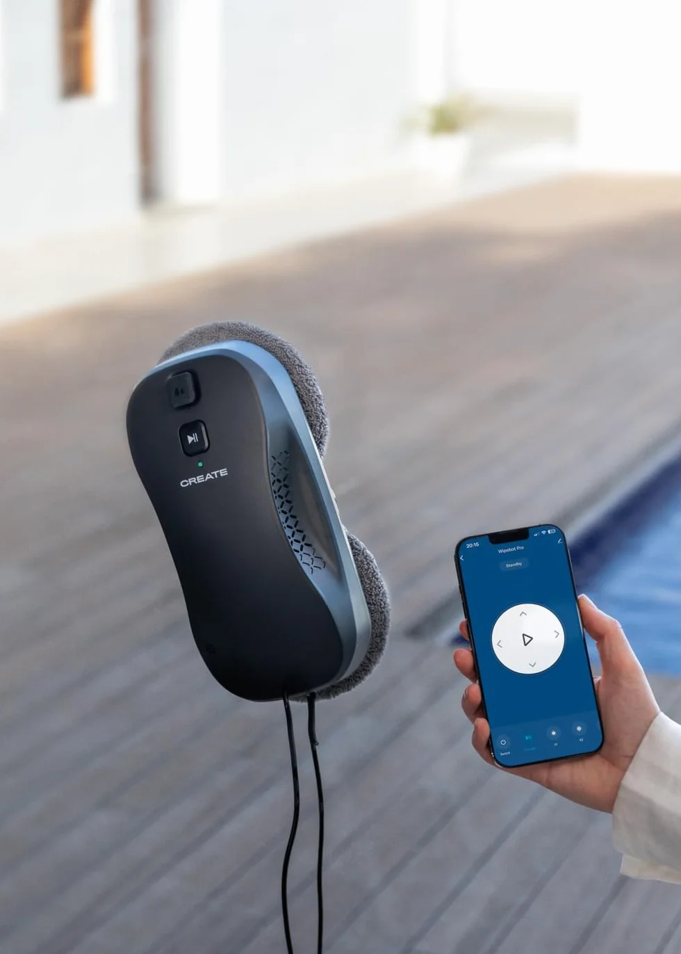 CREATE / WIPEBOT Pro/Robot limpiacristales automático Negro con WiFi/Doble Salida de Agua, 2 Niveles de pulverizado, Reconocimiento de Esquinas y Bordes, Cable de Seguridad de 5m, Depósito de 60ml