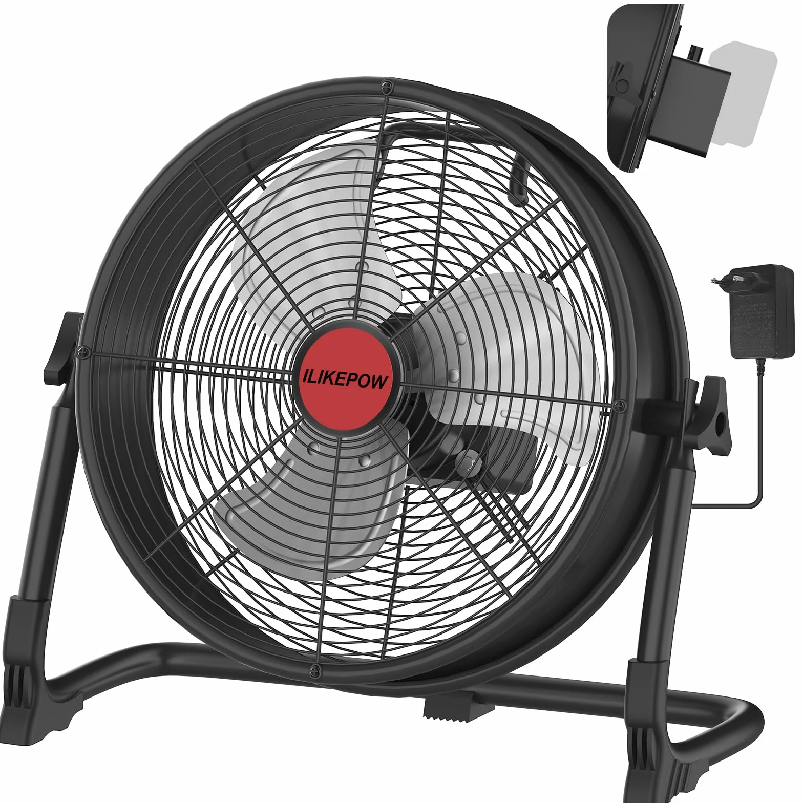 Ventilador de Suelo compatible con Batería Milwaukee 18V M18, 12 Pulgadas, Inalámbrico, Silencioso, Alimentado por Red, USB, Velocidad Regulable para Obra, Taller, Camping (sin batería)
