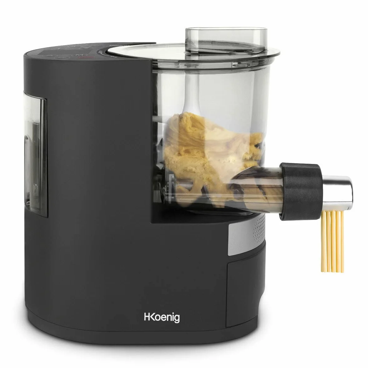 H.Koenig Pasta Maker HOMY90, 600g pasta, 375ml agua, 6 programas automáticos sin gluten, 7 moldes para pasta, balanza integrada, 220W