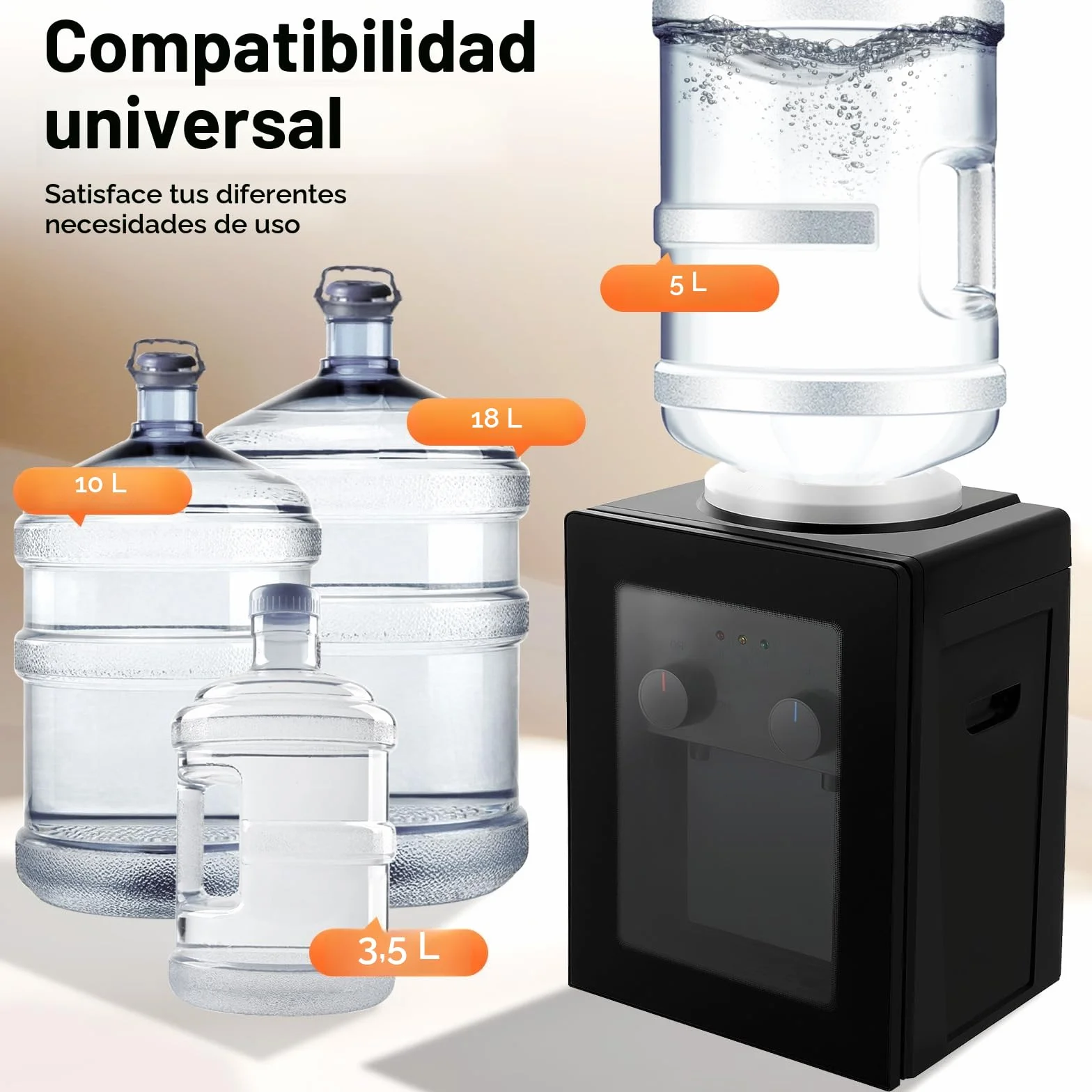 Dispensador de agua, dispensador de bebidas, agua fría y caliente, drenaje de agua con un solo clic, dispensador de agua de mesa, compatible con 3,5 l, 5 l, 10 l y cubo de agua de 18,9 l, 220 V, 50 Hz
