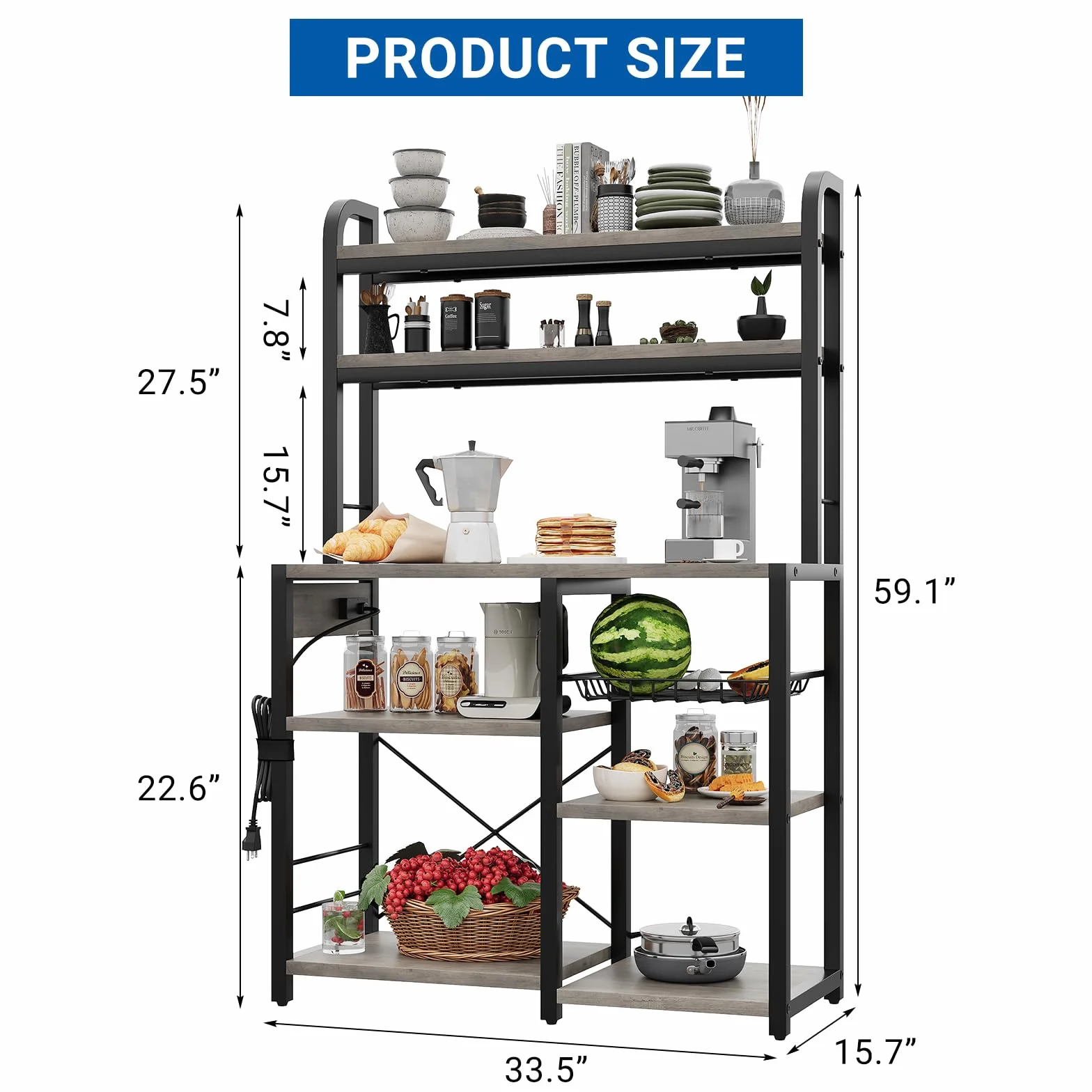 Zstar Soporte para Microondas, Estante De Cocina con Canasta De Alambre, Estante De Almacenamiento Independiente Grande De 6 Niveles para Cocina, Comedor y Sala De Estar