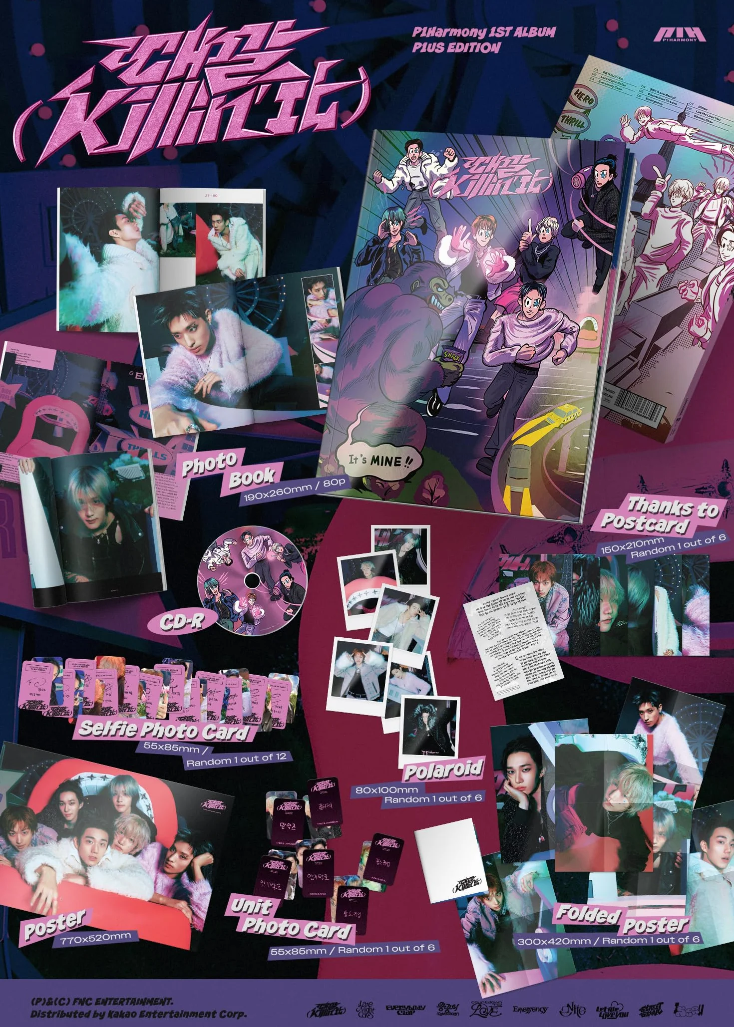 DREAMUS P1Harmony Killin' It - 1er álbum edición P1us CD + póster plegado en el paquete + libro de fotos + tarjeta de agradecimiento + tarjeta fotográfica selfie + tarjeta fotográfica de unidad +