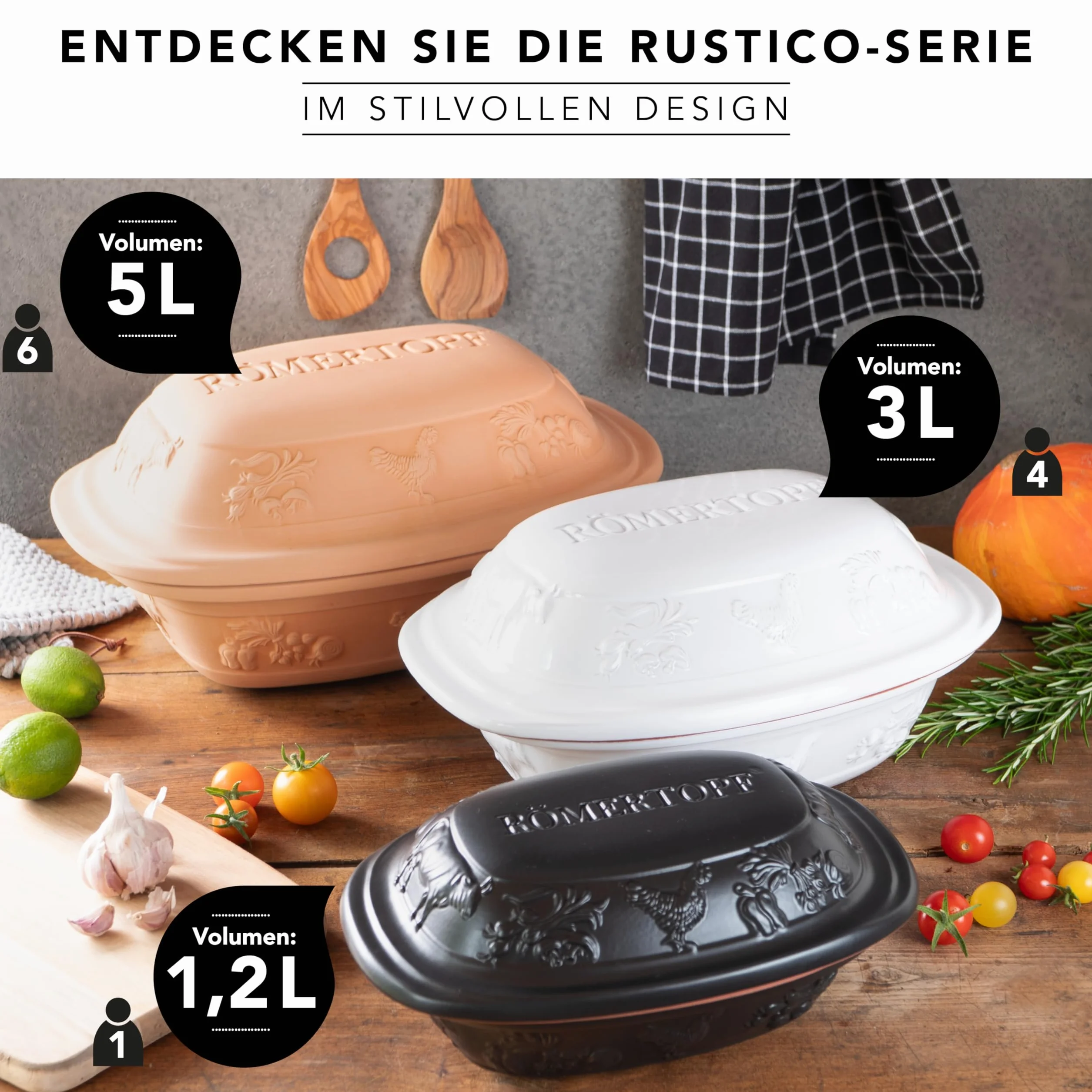 Römertopf RUSTICO – Cazuela individual de cerámica con tapa, 1,2 L para 1 persona, para guisar y asar, apta para horno y lavavajillas, negro