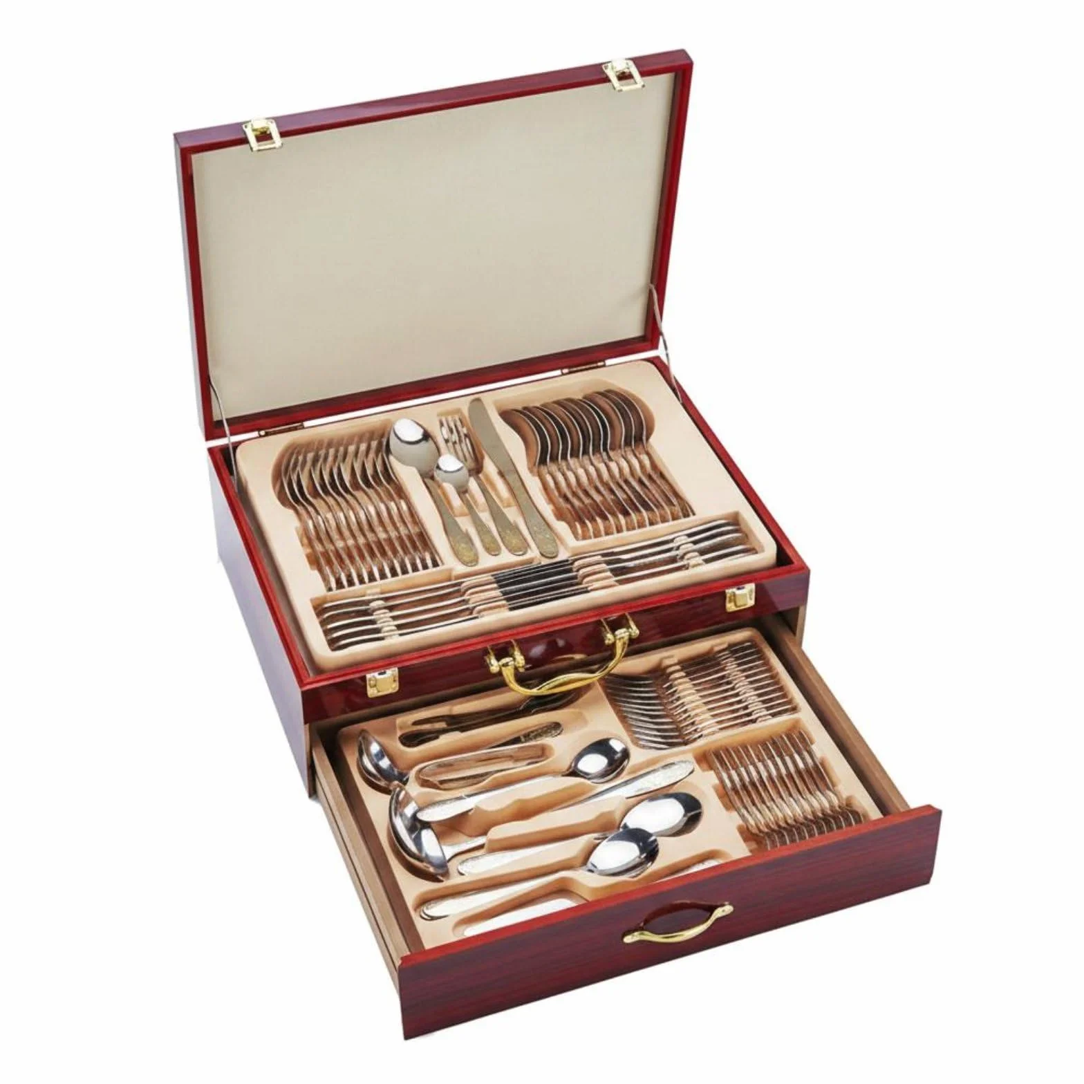 72 Piezas Cubiertos de Acero Inoxidable Juego de Cubiertos Tenedores Cucharas Cuchillos Lustre Pulido con Caja para Guardar Adecuado para Uso Doméstico Servicio Profesional Celebraciones