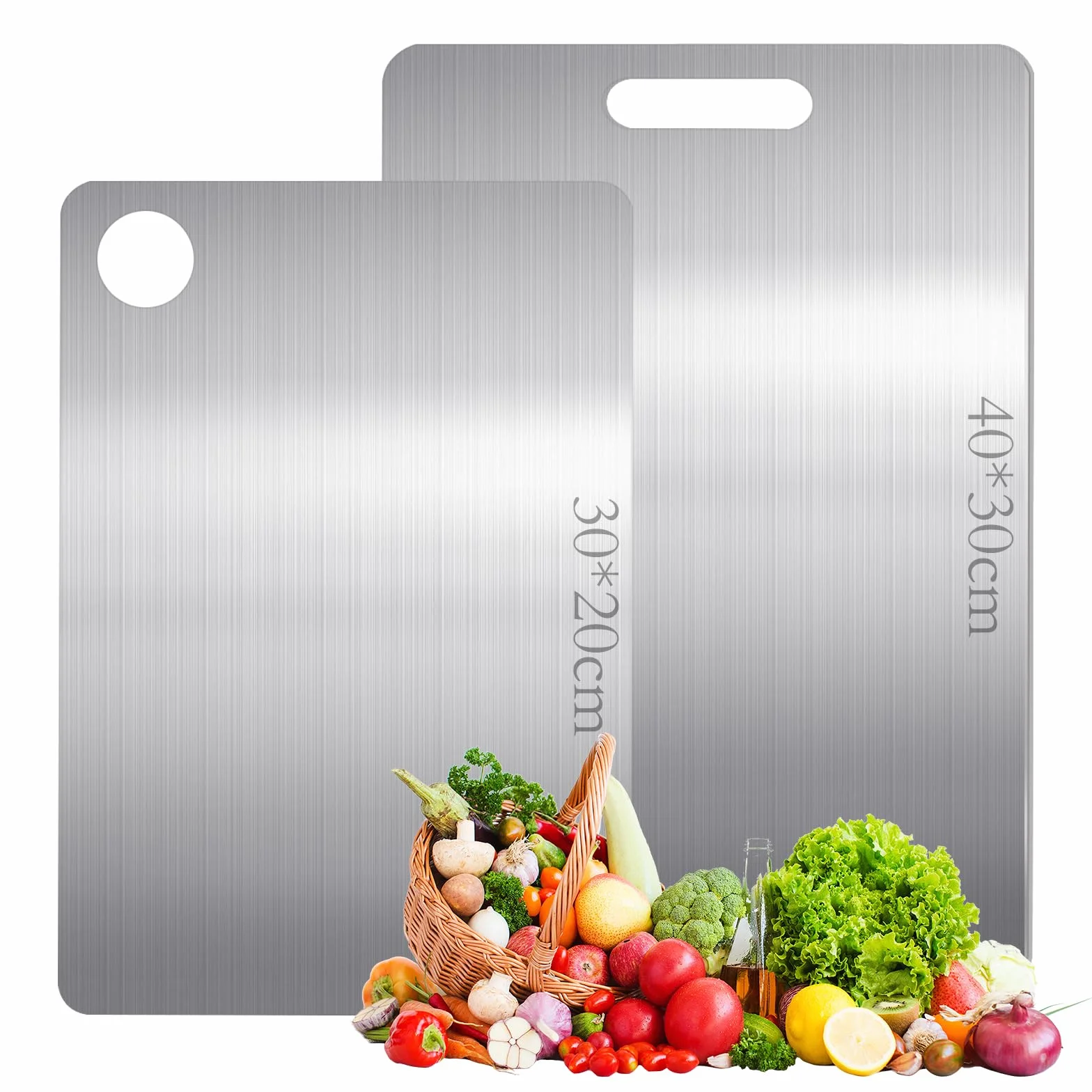 Tabla Cortar Acero Inoxidable 304 Doble Cara 40x30cm+30x20cm para Cocina