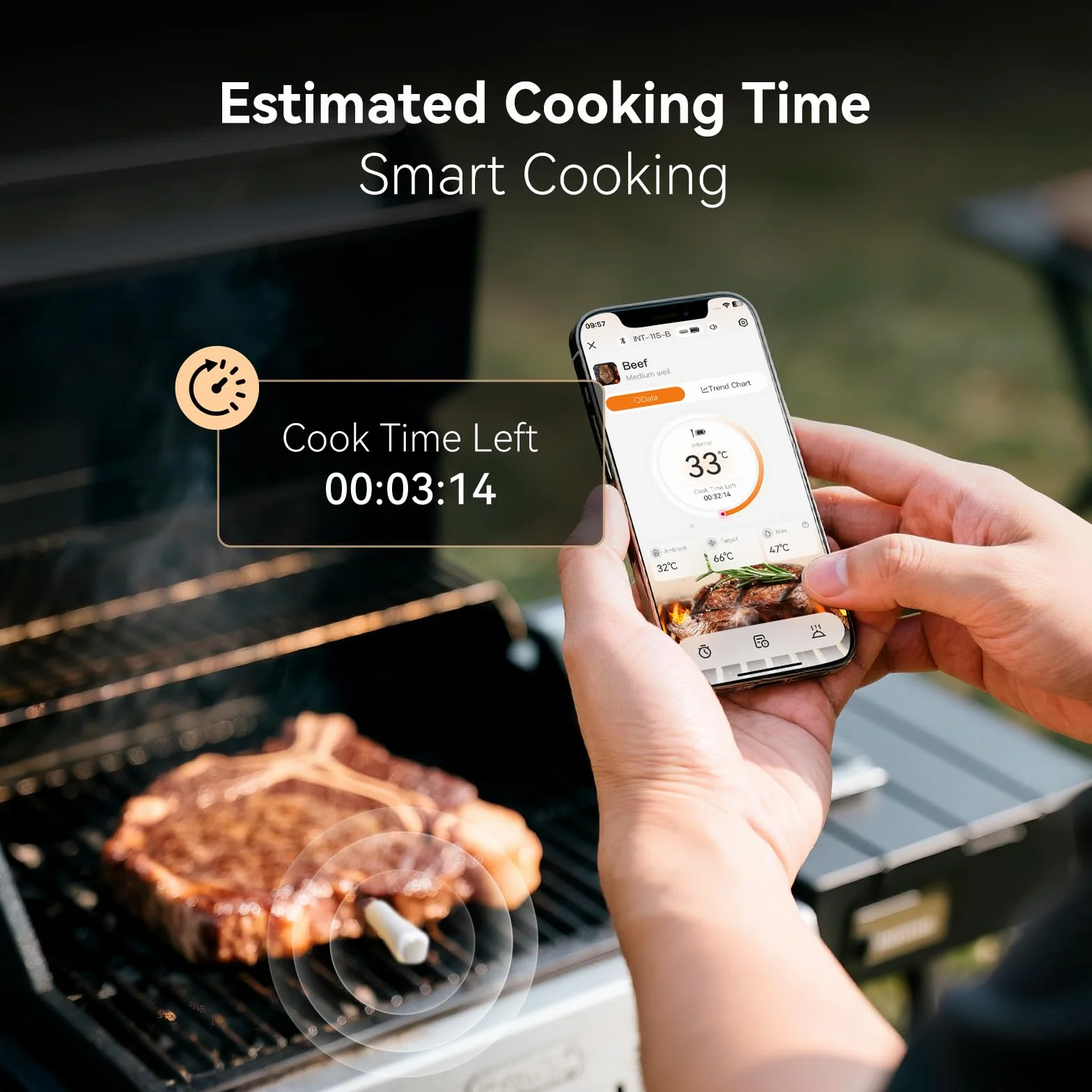 INKBIRD Termómetro de carne inalámbrico Bluetooth. Sonda de carne multisensor precisa, con alarmas de temperatura alta y baja e indicador de tiempo de cocción, ideal para principiantes de barbacoa y