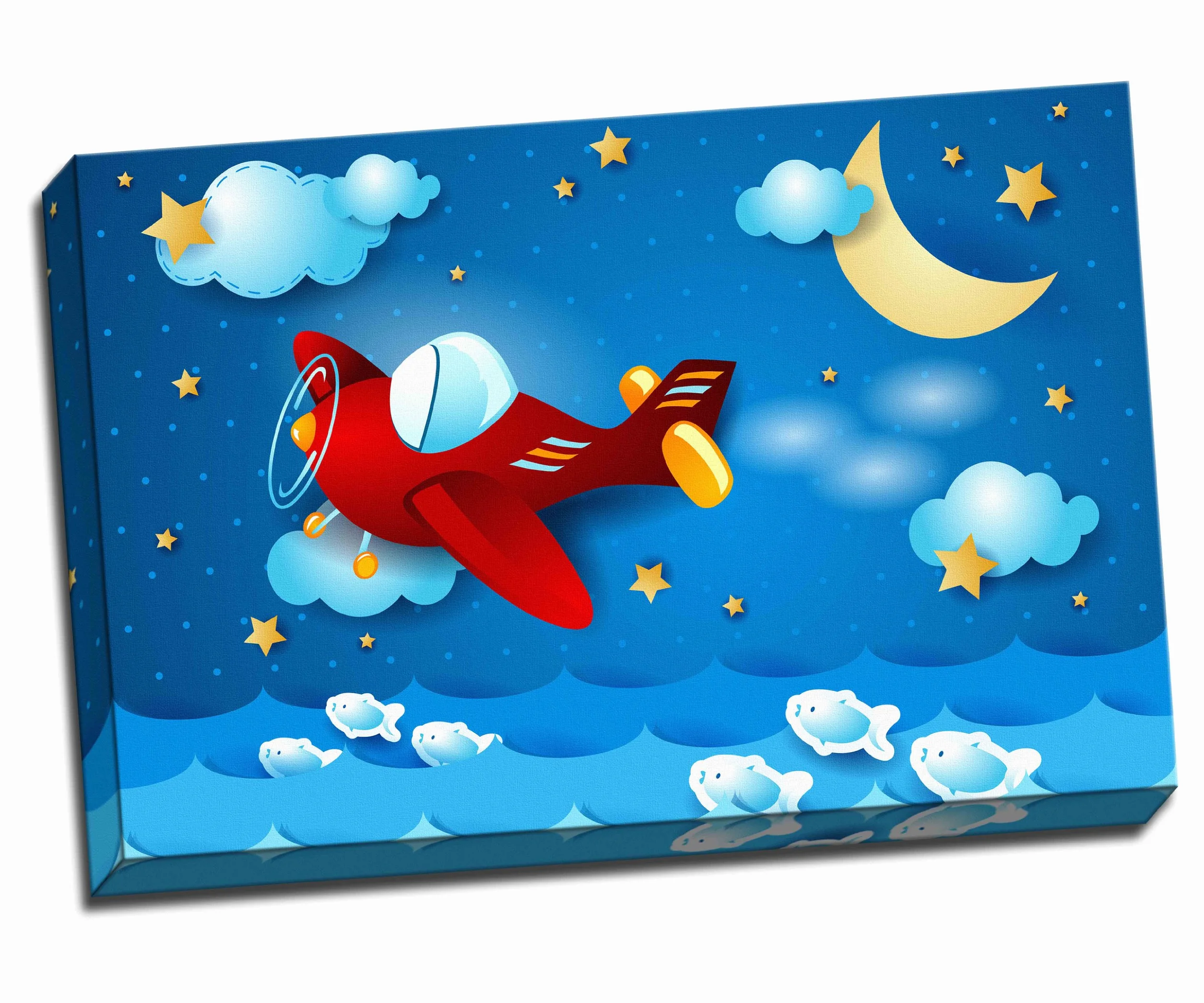Póster de la lona del avión rojo sobre el mar para niños de la habitación de la guardería para niños, 30 x 50 cm
