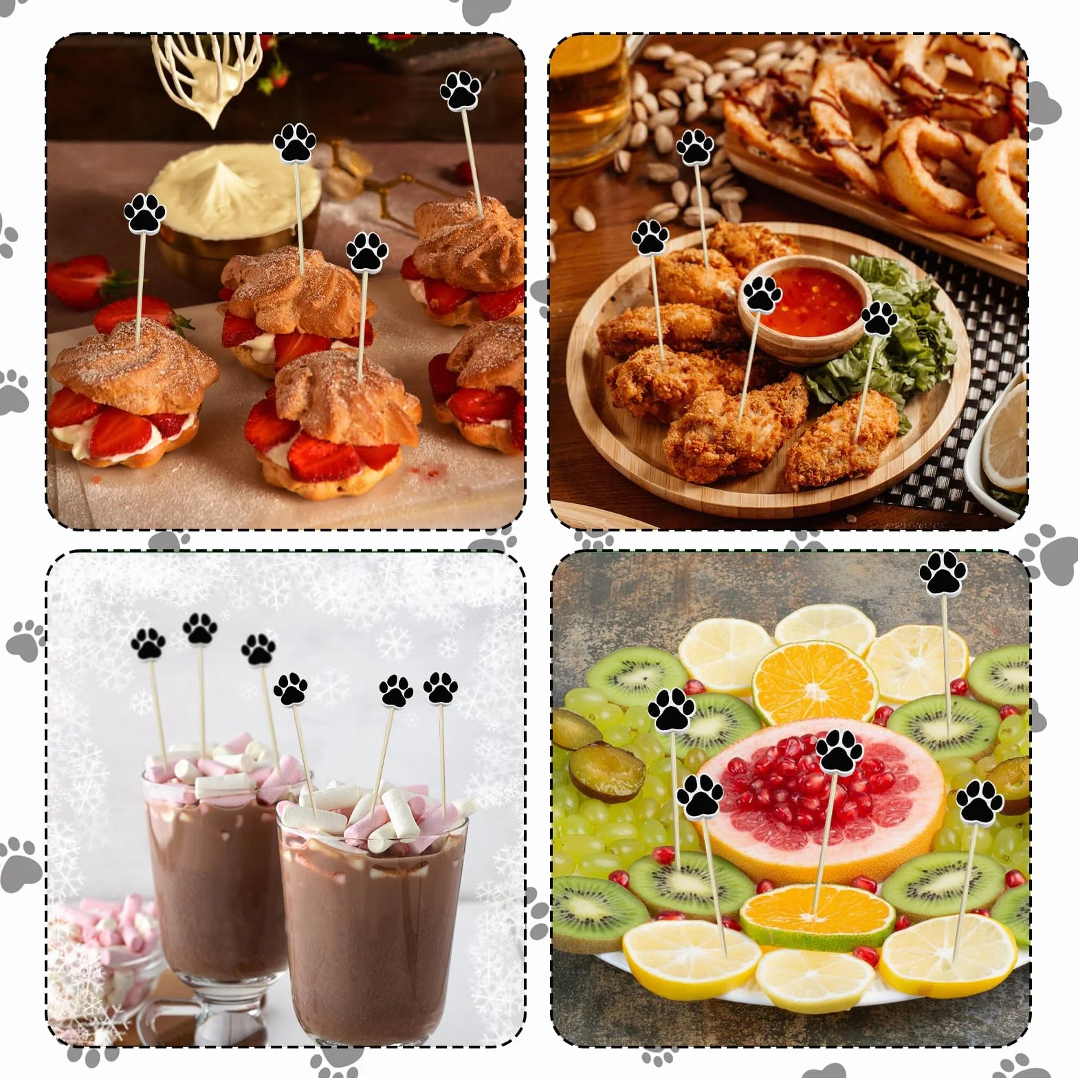 200 palillos de cóctel, palillos de dientes elegantes de 4.7 pulgadas para aperitivos, pinchos decorativos para frutas, alimentos, bebidas, suministros de fiesta, estilo pata de perro